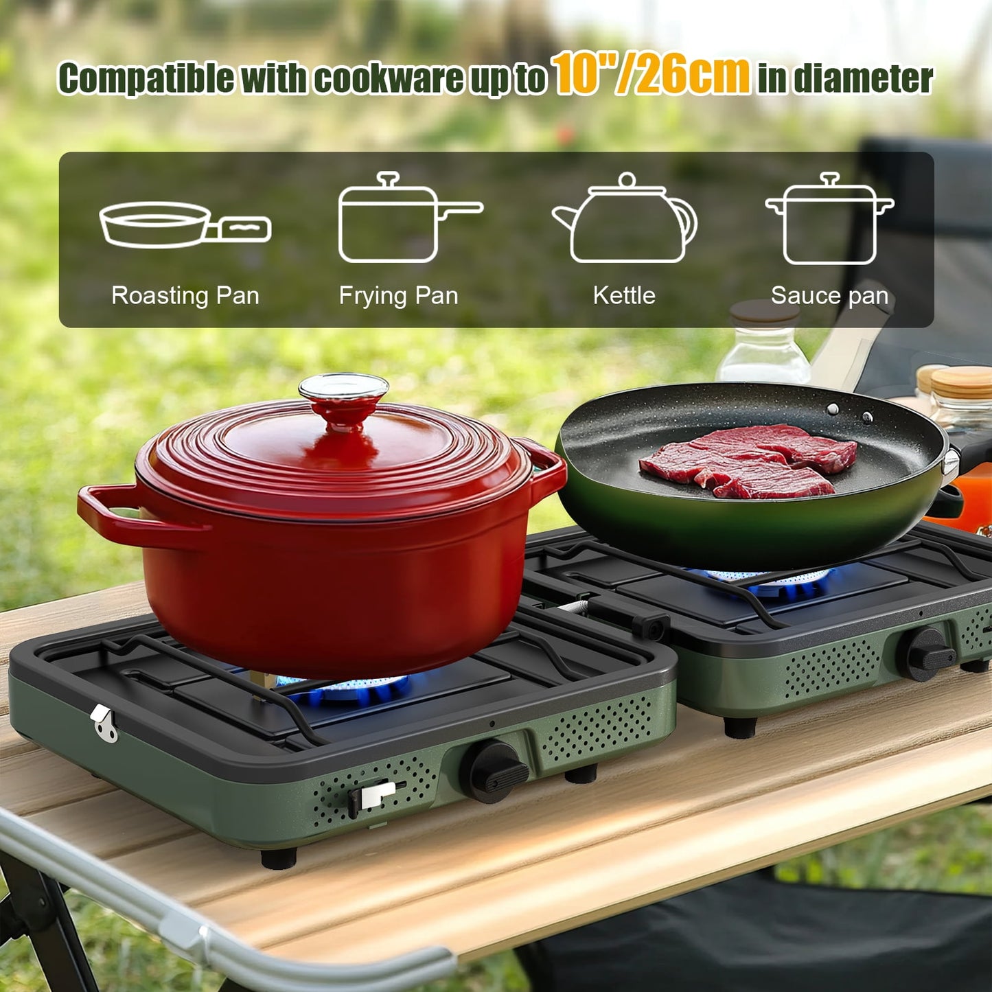 Upgraded 2 Burner Propane Camping Stove, Foldable Camp Stove With 17,000 Btu, Two Adjustable Burners With Connection Pipe & Easy Carrying Handle Bag, Portable Stove For Camping, BBQ