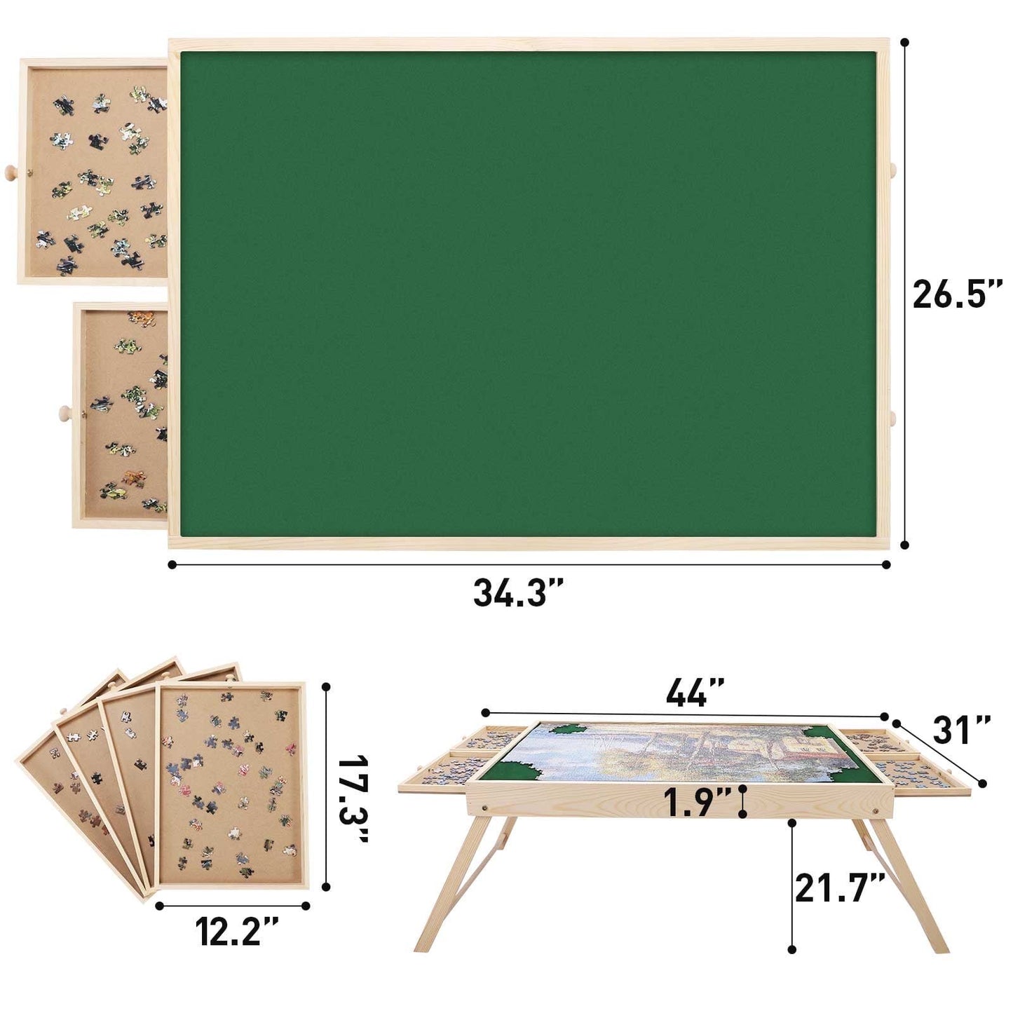 1500 Piece Puzzle Board, 34x26 Inch Wooden Puzzle Table,Portable Puzzle Tables for Adults and Kids