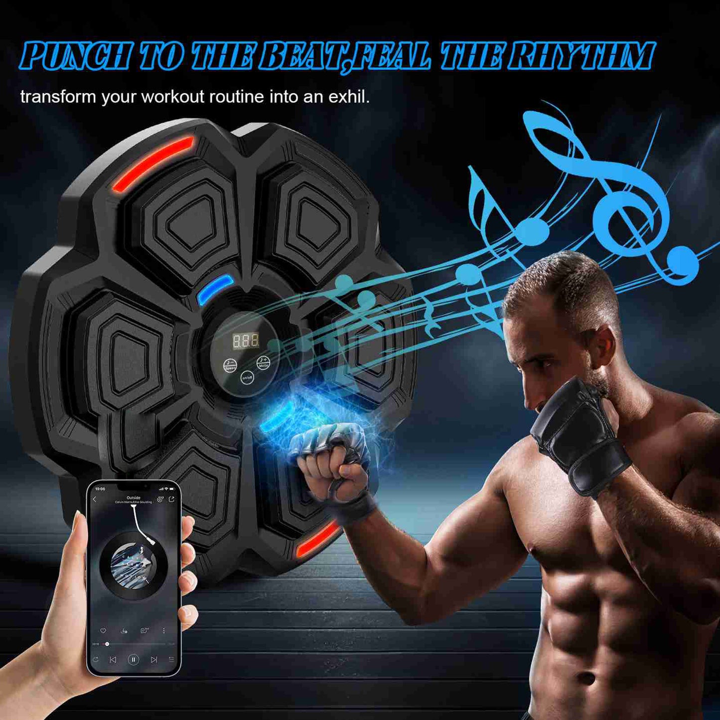 New Smart Music Boxing Machine with Boxing Gloves, Bluetooth Training Machine with LED Electronic Wall Mounted, Music Boxing Target Workout Punching Equipment for Kids and Adults