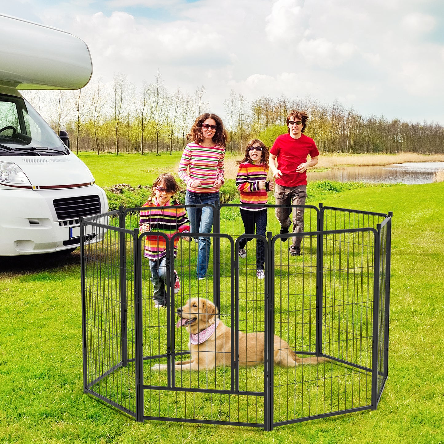 Dog Playpen Outdoor 8 Panels 40" Height Heavy Duty Metal Pet Fence Barrier Foldable Indoor Dog Fences and Pens for Large/Medium/Small Dogs
