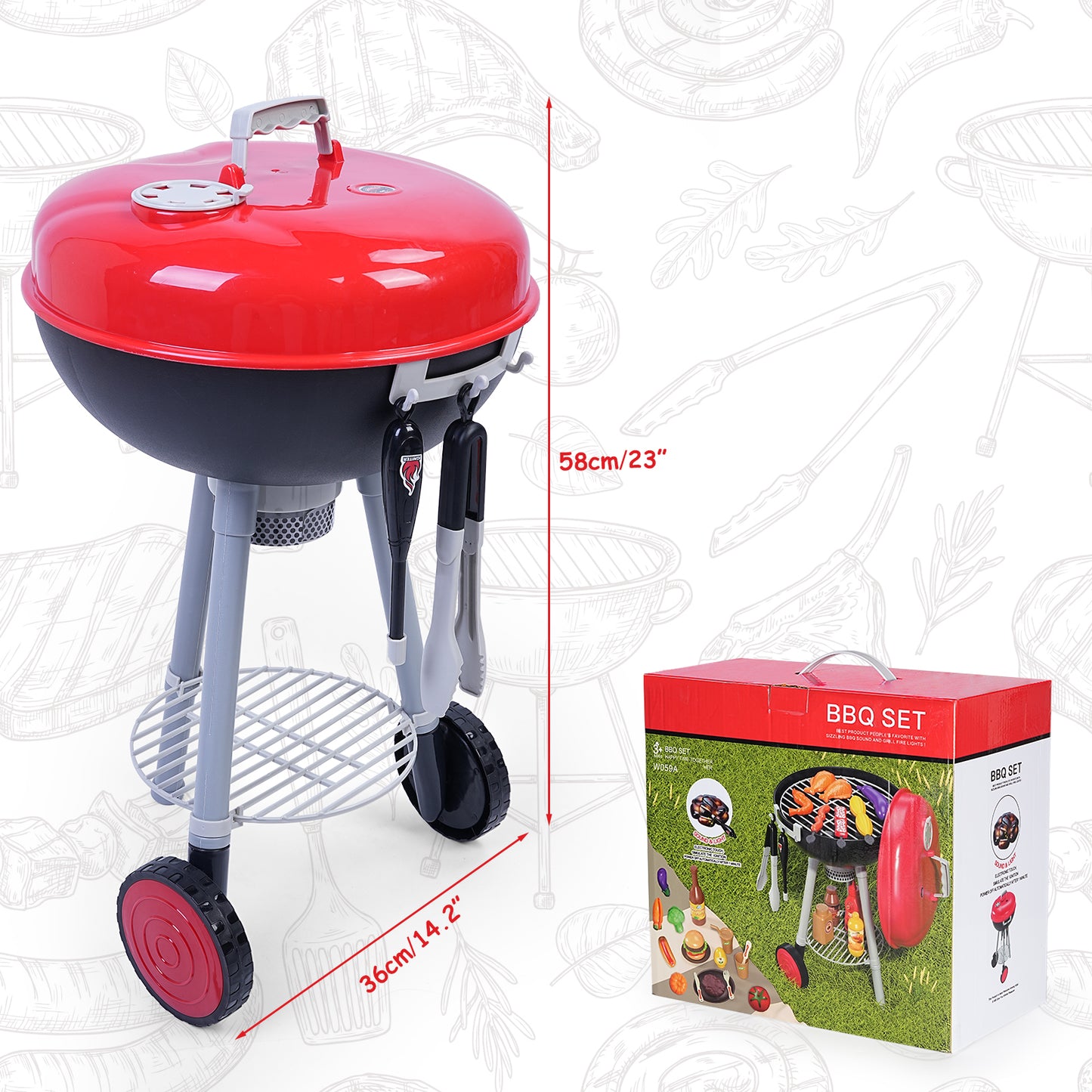 Loewten 32 Pcs BBQ Play Set, Kids Kitchen Playset Cooking Toy Set, Interactive Grill Playset for Toddlers