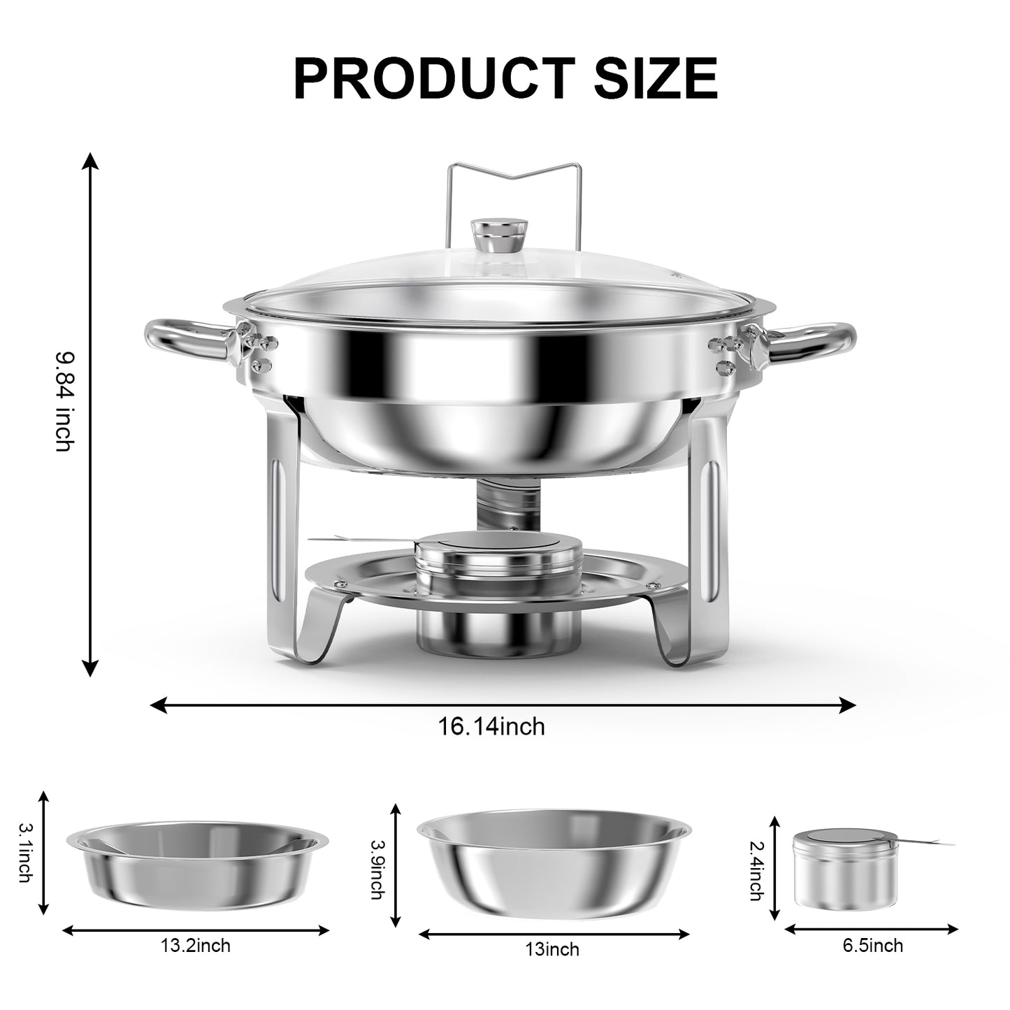 Loewten 4-Pack Chafing Dish Buffet Set,5QT Stainless Steel Catering Food Warmer with Lid & Holder for Parties, Events,Silver