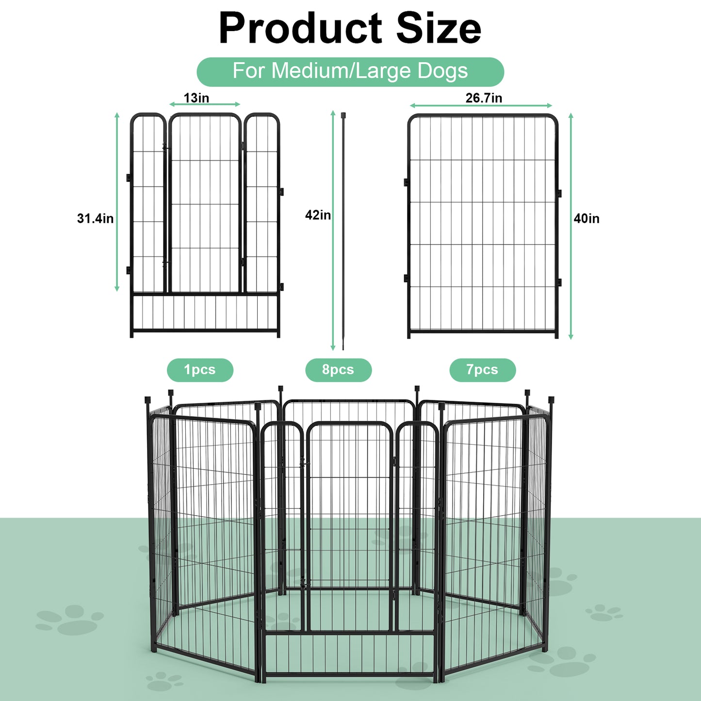 Dog Playpen Outdoor 8 Panels 40" Height Heavy Duty Metal Pet Fence Barrier Foldable Indoor Dog Fences and Pens for Large/Medium/Small Dogs