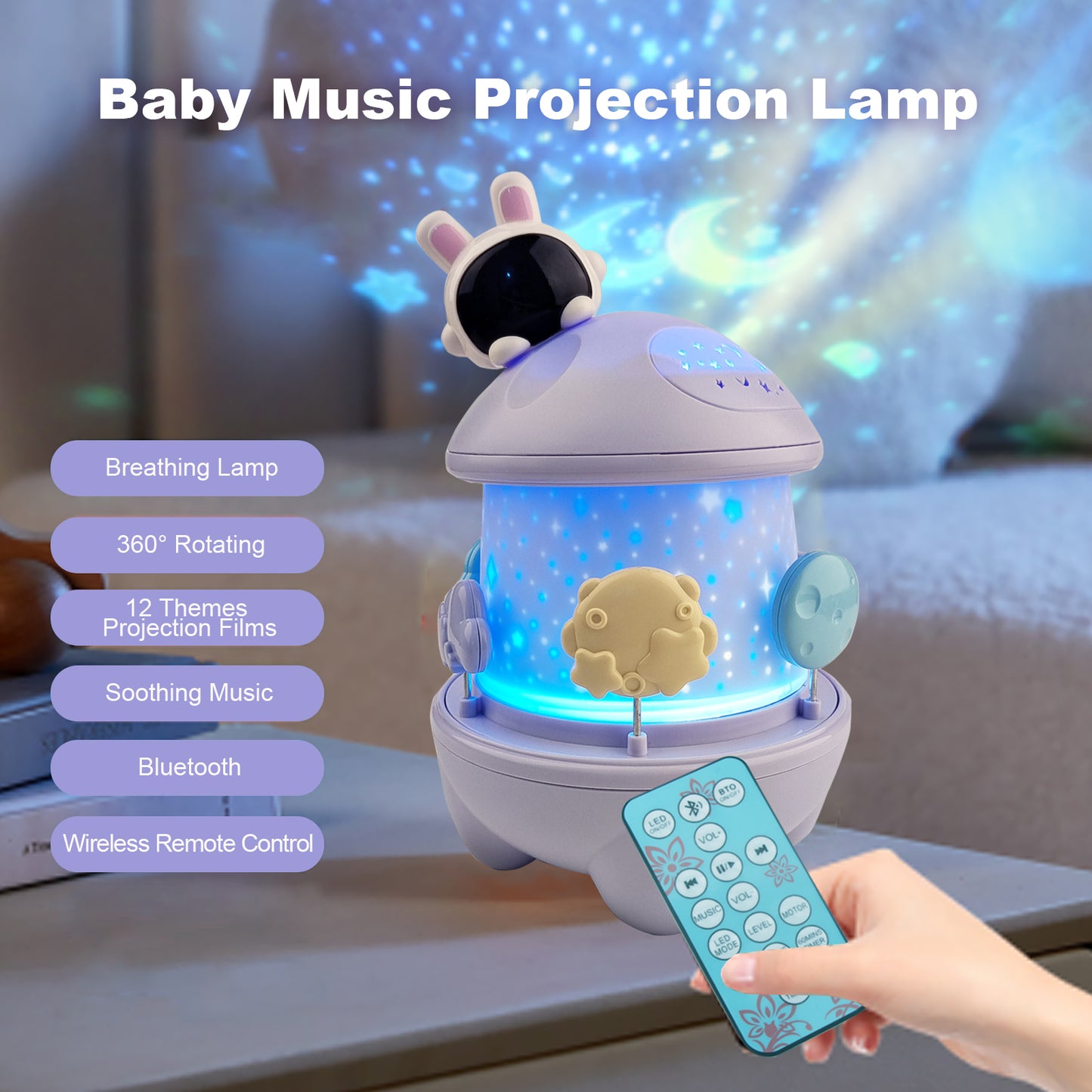 DOMQGA Night Light Projector for Kids,Soothing Sound Machine Remote Baby Night Light Projector,Birthday Christmas Gifts Kids Toys,Purple