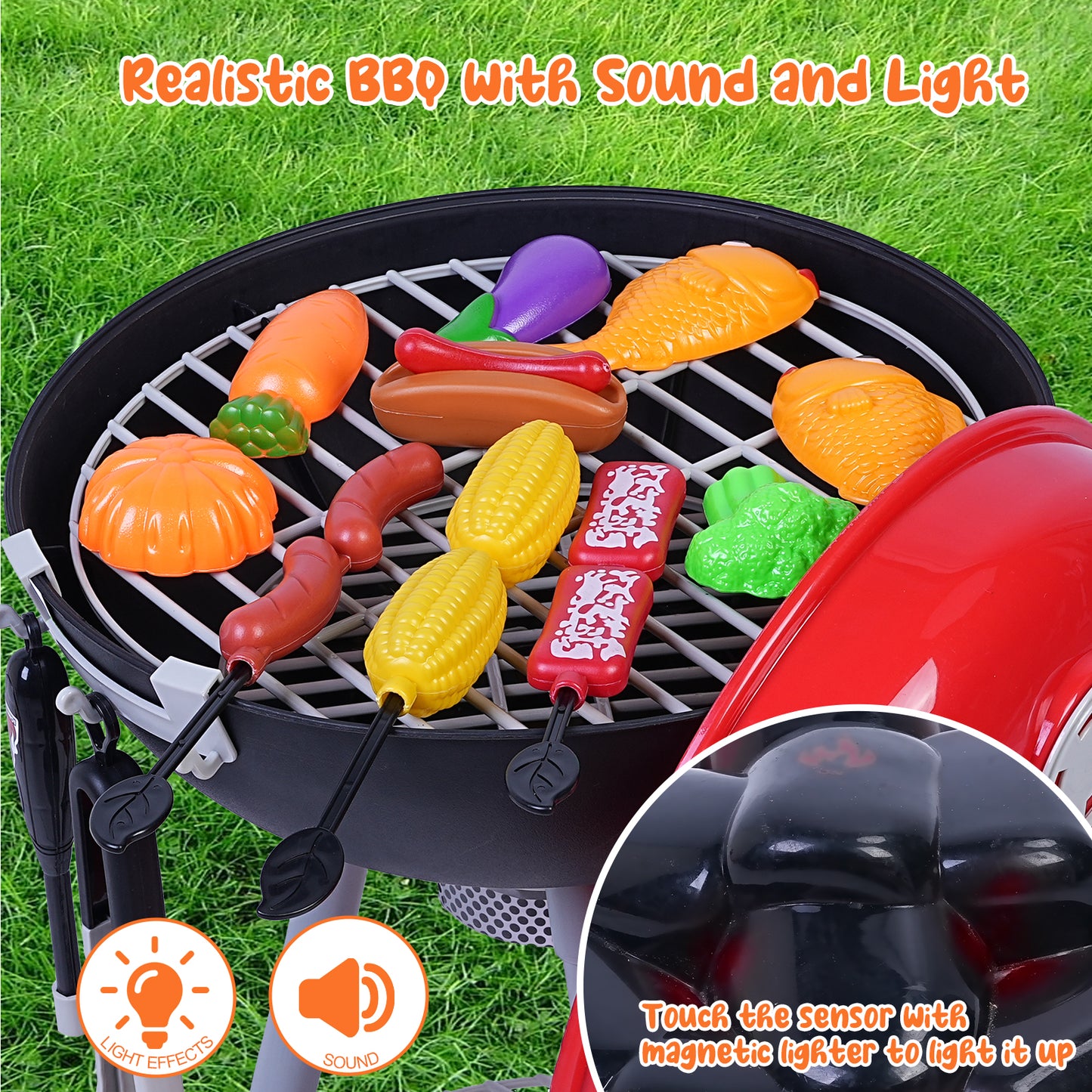 Loewten 32 Pcs BBQ Play Set, Kids Kitchen Playset Cooking Toy Set, Interactive Grill Playset for Toddlers