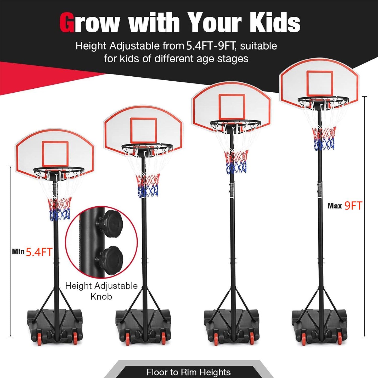 Portable Basketball Hoop Outdoor Portable Basketball Hoop Backboard Portable Basketball Goal System For Adults Youth Indoor Outdoor Basketball Court Adjustable Height