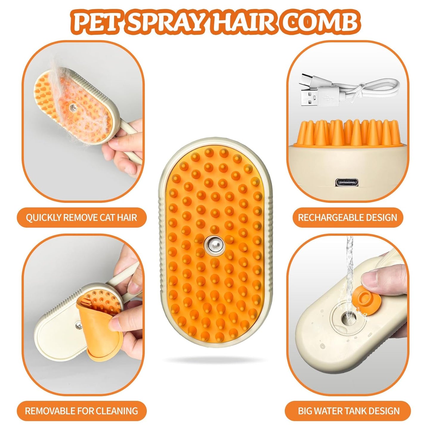 Crtynell Spray Cat Brush for Shedding - Cat/Dog Steam Brush, Cat Bath Brush, Pet Steam Brush, Cat Brush with Water - Pet Spray Hair Comb, Cat Hair Brush with Steamer (brown)