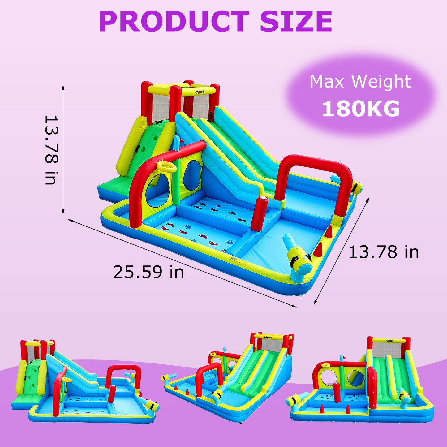 Inflatable Water Slide with Dual Slides, Bounce House with Climbing Wall, Dual Ball Pools, Water Guns, Basketball Hoop and Punching Game, Indoor/Outdoor Kids Inflatable Castle with Blower