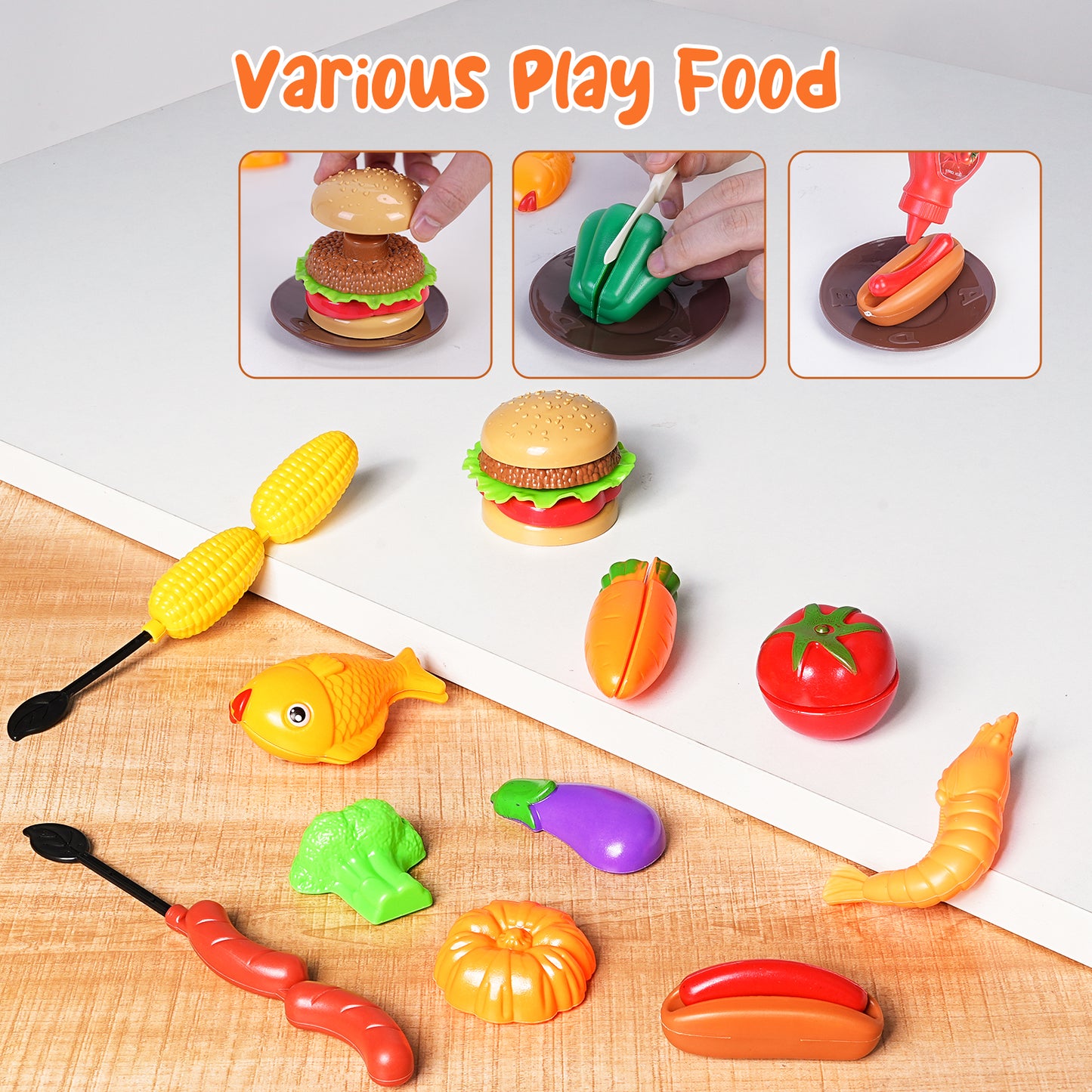 Loewten 32 Pcs BBQ Play Set, Kids Kitchen Playset Cooking Toy Set, Interactive Grill Playset for Toddlers