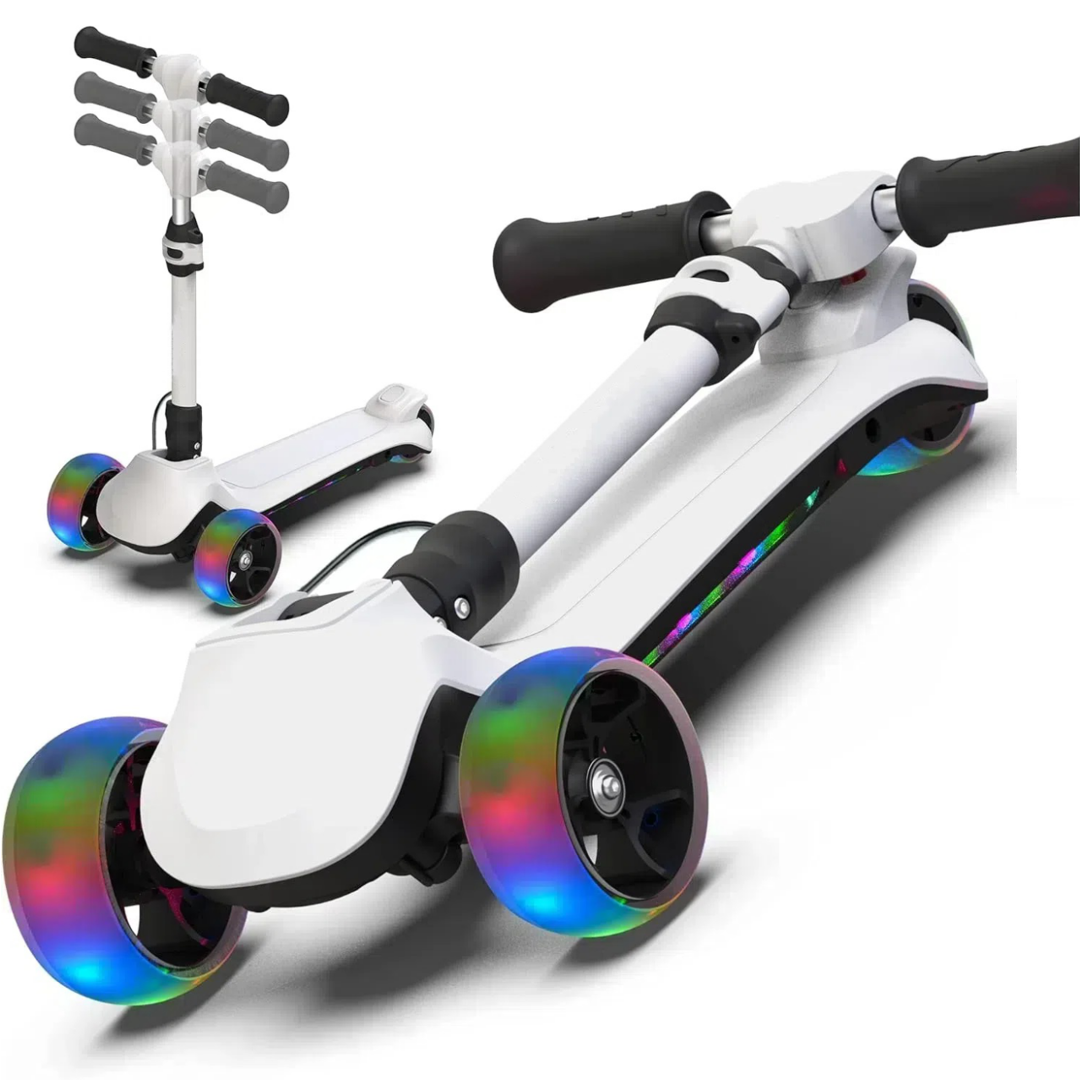 Powered Assisted Electric Scooter Electric 3 Wheel Scooter For Kids Adjustable Height Foldable Powered Assisted Electric Scooter With Light Up 3 Wheels For Toddler