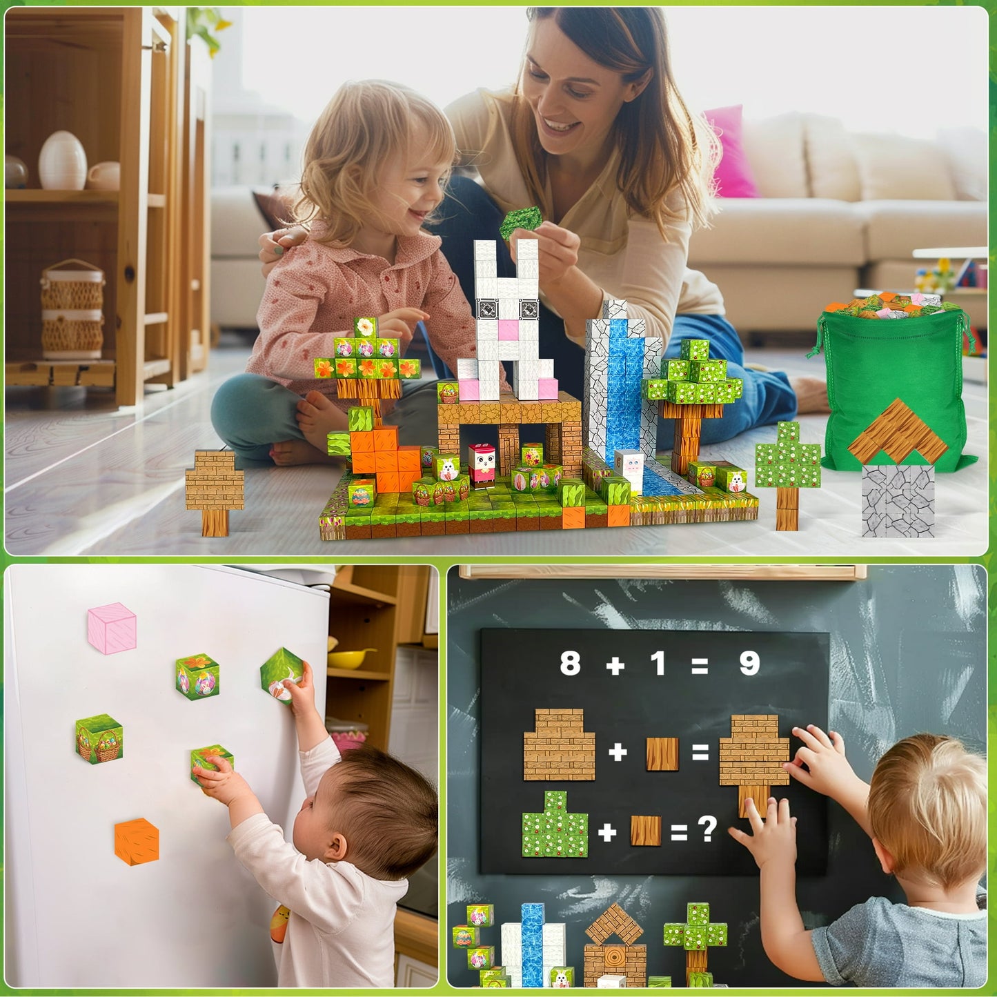 120pcs Magnetic Blocks,Farm-Forest Animals Magnetic Building Toy with Flowers,Carrot,Bunnies, for Boys and Girls Age 3-5 6-8, Sensory Toys for Toddlers, Gifts for Easter Birthday
