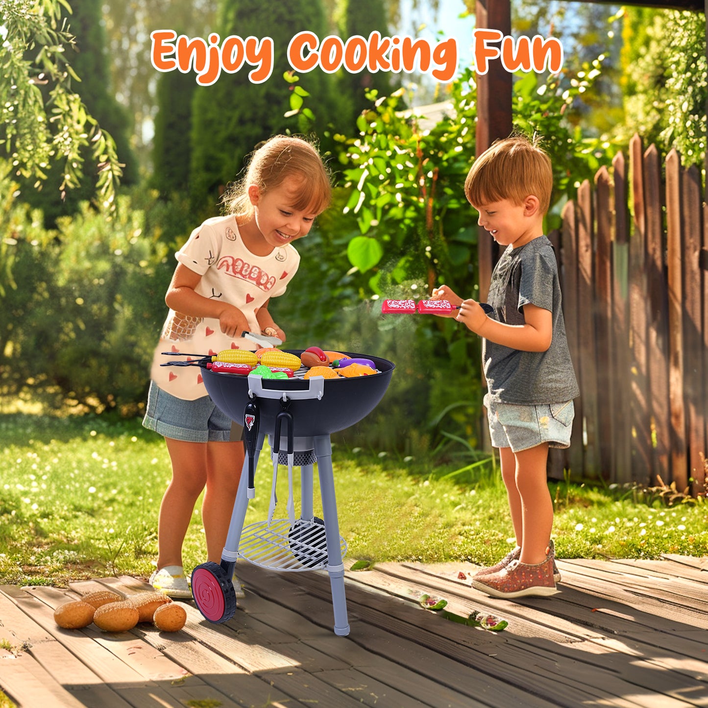 Loewten 32 Pcs BBQ Play Set, Kids Kitchen Playset Cooking Toy Set, Interactive Grill Playset for Toddlers