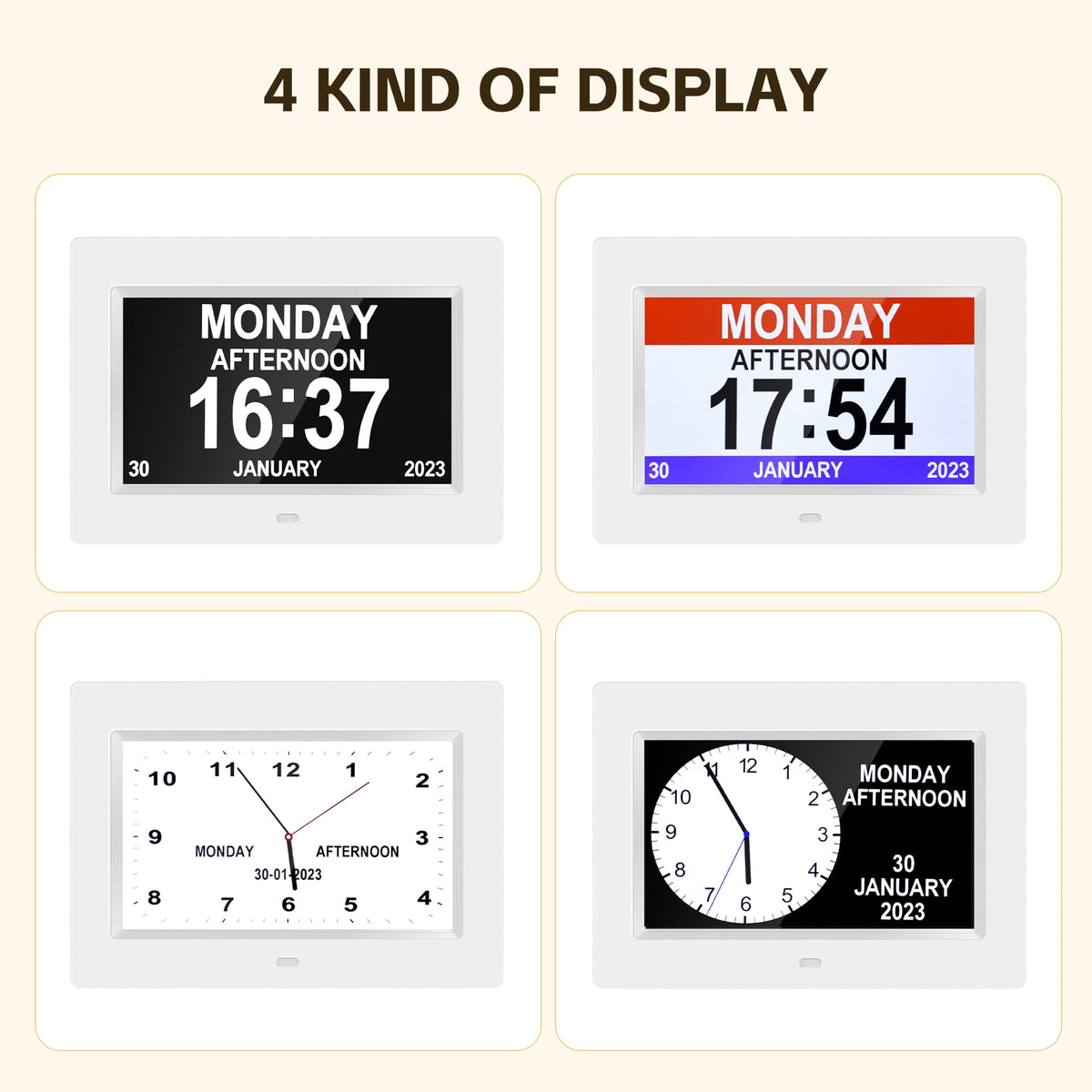 Crtynell Digital Day Calendar Clock Multifunctional Extra Large Dementia Digital Clock with 5 Alarms and Medication Reminders Impaired Vision Digital Clock (7" White)