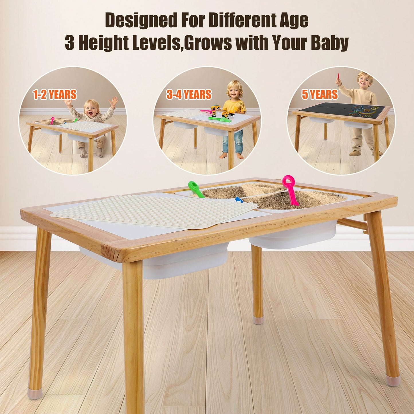 Kids Sensory Table, Wood Toddler Activity Table With Block Lid And Storage For Play Study Dining,Kid Table For Toddlers Age 3-5,Gifts For Birthday Christmas