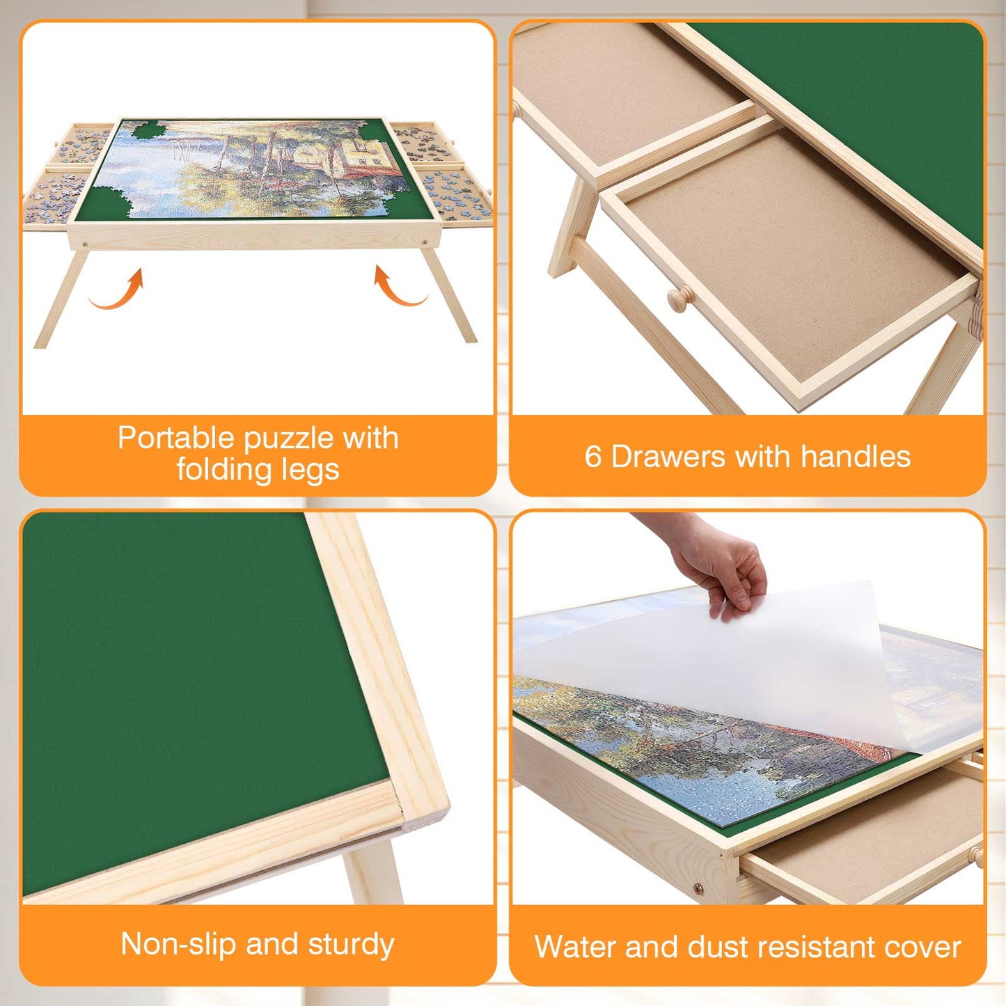 1500 Piece Puzzle Board, 34x26 Inch Wooden Puzzle Table,Portable Puzzle Tables for Adults and Kids