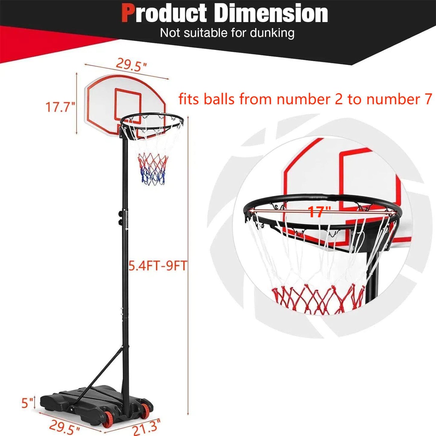 Portable Basketball Hoop Outdoor Portable Basketball Hoop Backboard Portable Basketball Goal System For Adults Youth Indoor Outdoor Basketball Court Adjustable Height