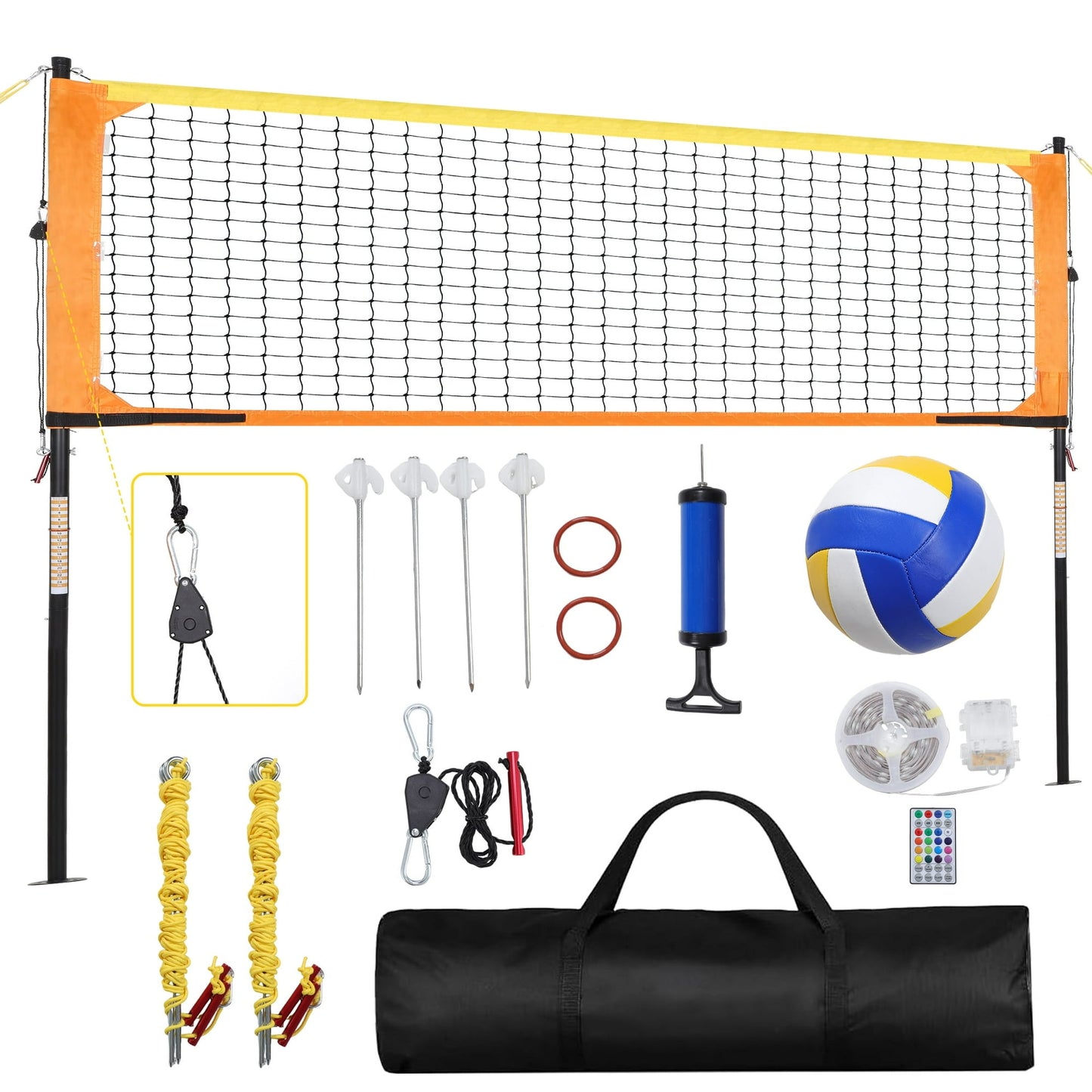 Heavy Duty Volleyball Net Outdoor With Anti-Sag System, Adjustable Aluminum Poles, Professional Volleyball Nets Set For Backyard And Beach, Volleyball And Carrying Bag