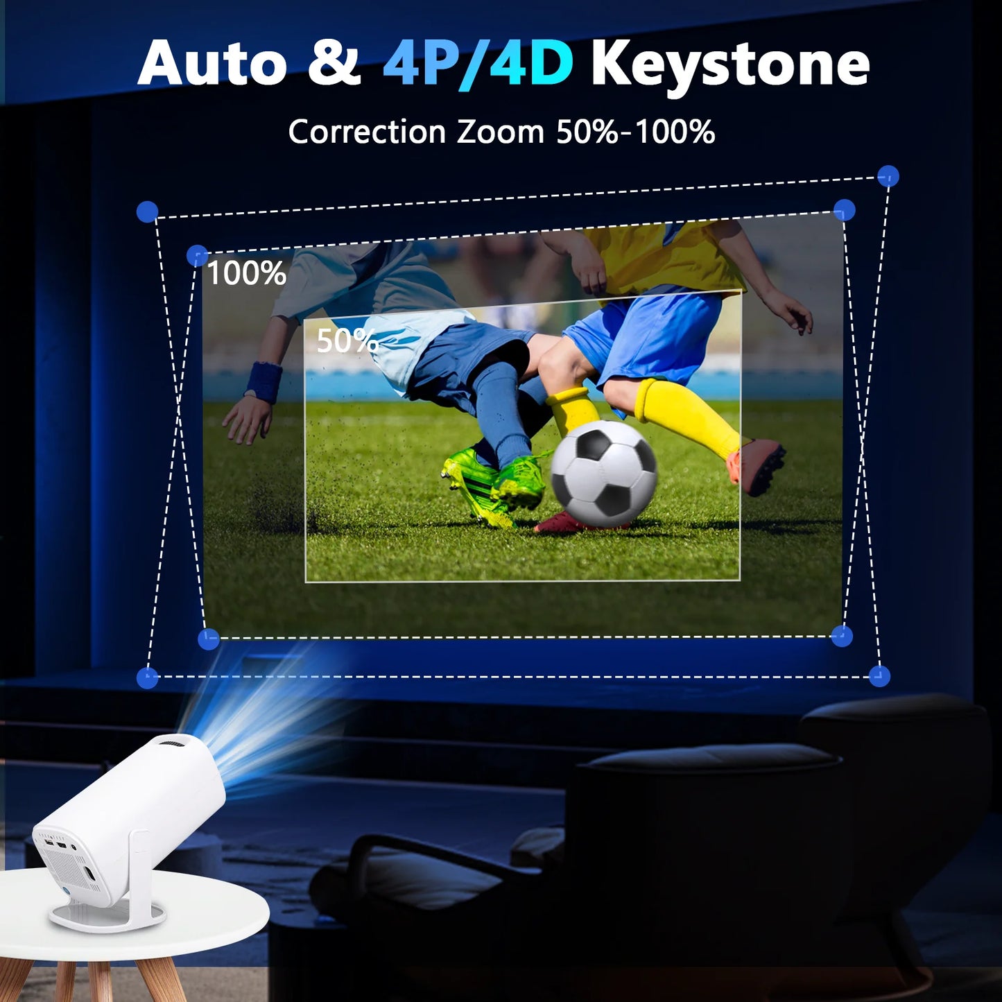 Smart Mini Projector with WiFi 6 and Bluetooth, 4K 1080P Full HD Support Portable Projector Auto Keystone 180° Rotatable, Android 11 Home Theater Projector for Phone/TV Stick/Laptop