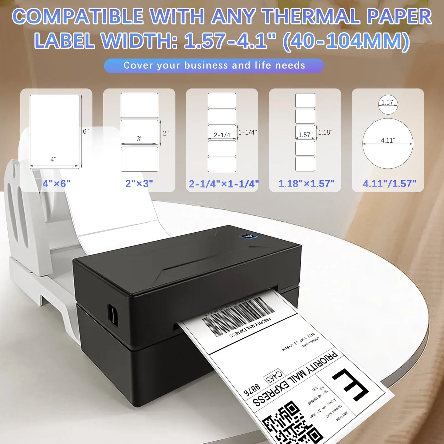 Bluetooth Thermal Printer, Wireless 4x6 Shipping Label Printer for Shipping Package and Small Business Compatible Windows, Mac, iOS, Android, Labels Maker Thermal Label Printer for Ebay, Shopify, etc