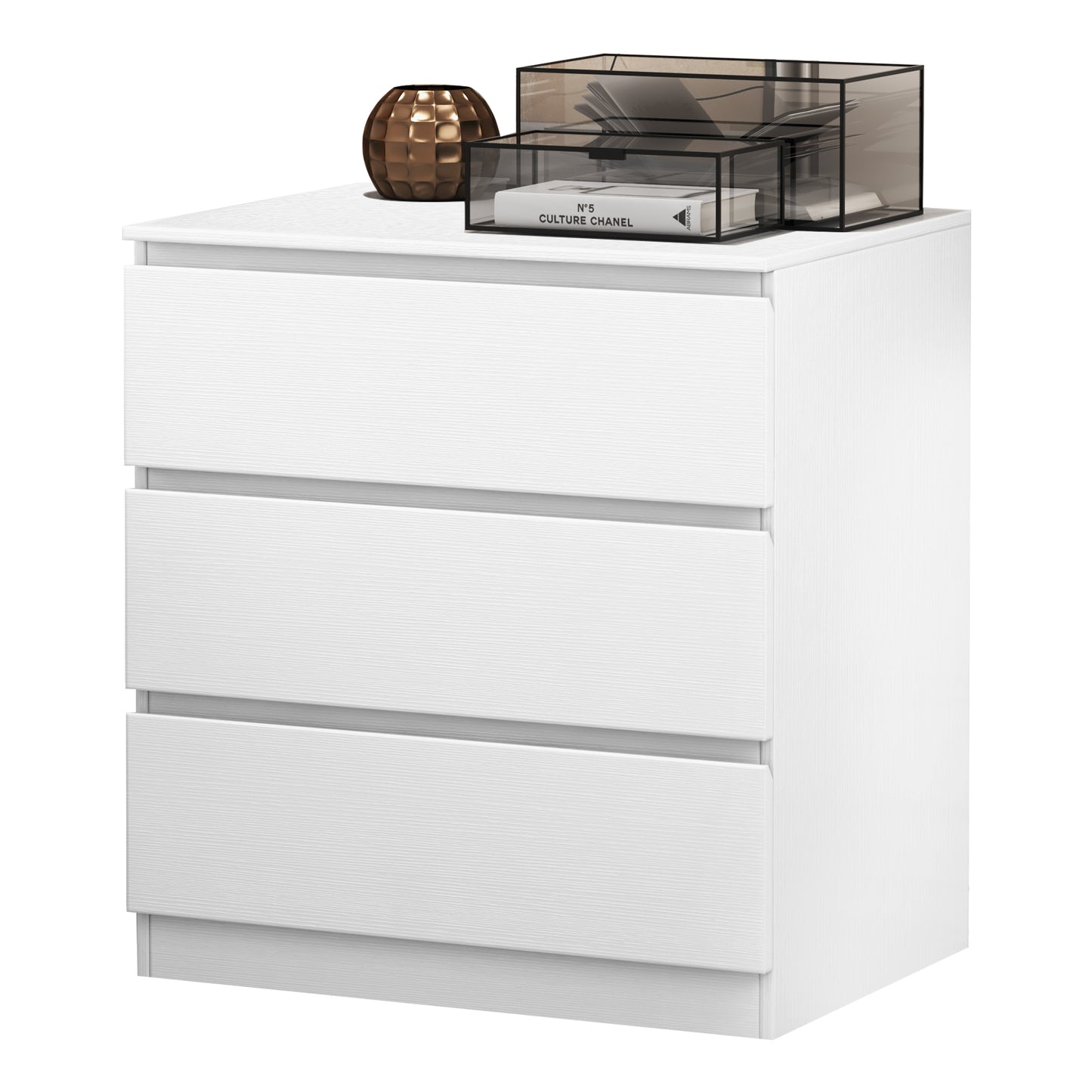 Loewten White Nightstand with 3 Drawers,Wood Bedside Table for Bedroom Living Room,23.6'' H x 23'' W x 15.7'' D