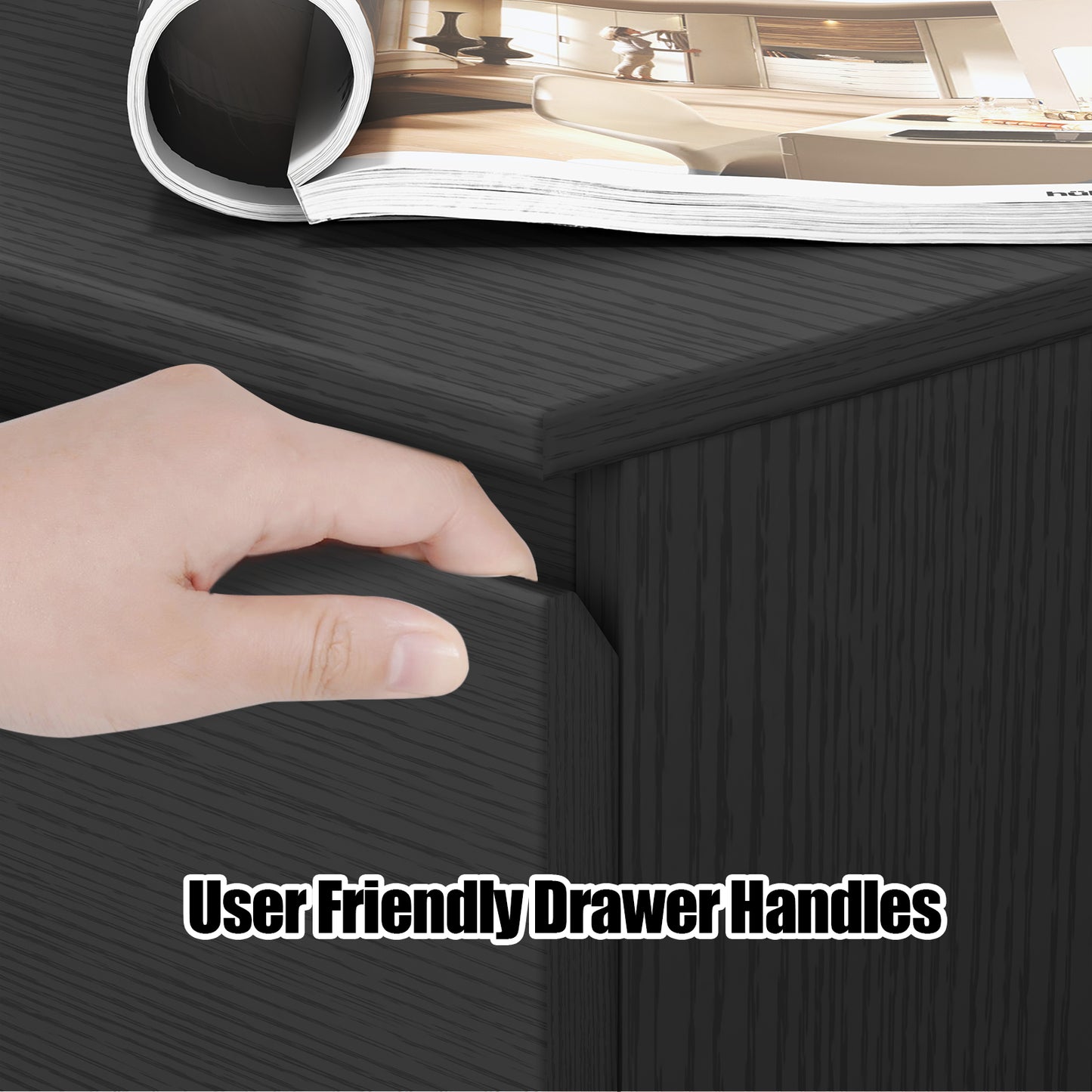 Loewten Black Nightstand with 3 Drawers,Wood Bedside Table for Bedroom Living Room,23.6'' H x 23'' W x 15.7'' D