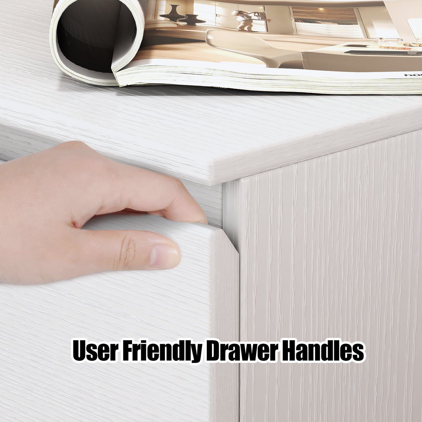 Loewten White Nightstand with 3 Drawers,Wood Bedside Table for Bedroom Living Room,23.6'' H x 23'' W x 15.7'' D