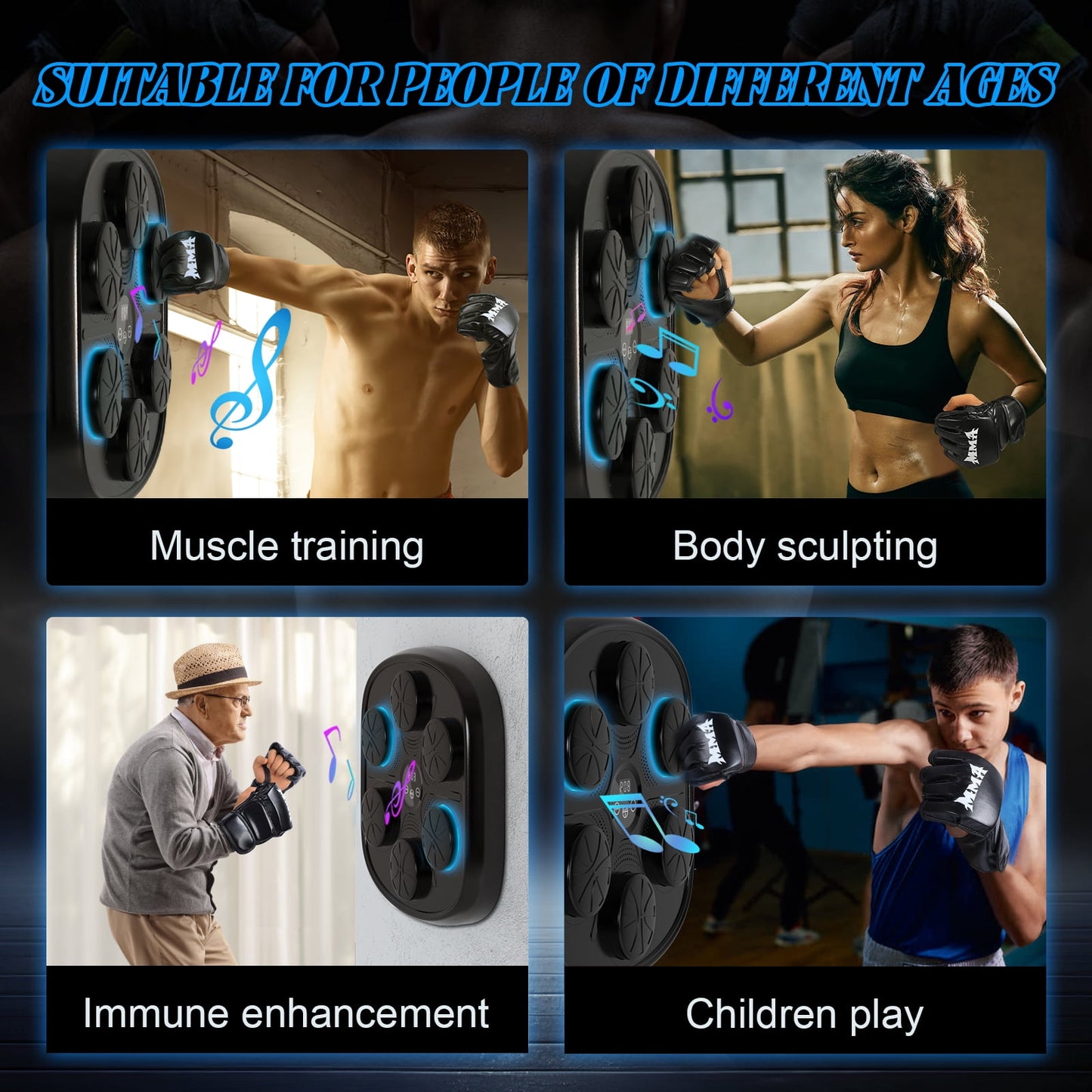 Adults Smart Music Boxing Machine, Punching Boxing Music Fitness Machine with Smart Display and Boxing Gloves, Boxing Machine Wall-Mounted Music Workout Punching Equipment