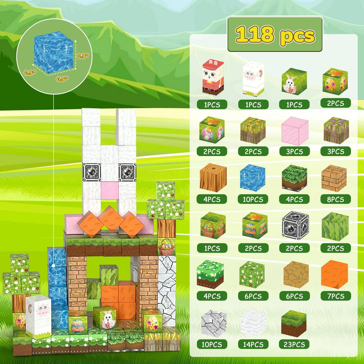 120pcs Magnetic Blocks,Farm-Forest Animals Magnetic Building Toy with Flowers,Carrot,Bunnies, for Boys and Girls Age 3-5 6-8, Sensory Toys for Toddlers, Gifts for Easter Birthday