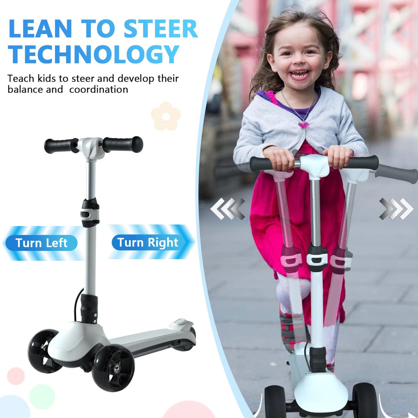 Powered Assisted Electric Scooter Electric 3 Wheel Scooter For Kids Adjustable Height Foldable Powered Assisted Electric Scooter With Light Up 3 Wheels For Toddler