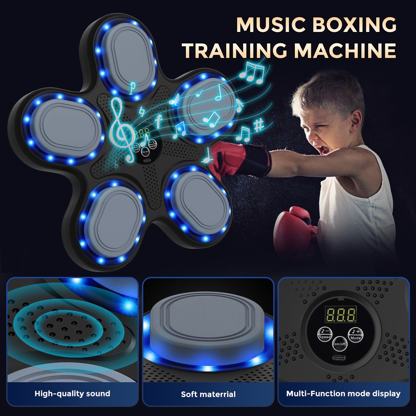 Upgraded Music Boxing Machine for Kids, Electronic Boxing Machine with Boxing Gloves, Boxing Music Fitness Machine with Smart Display, Smart Boxing Machine Wall-mounted Music for Home and Gym