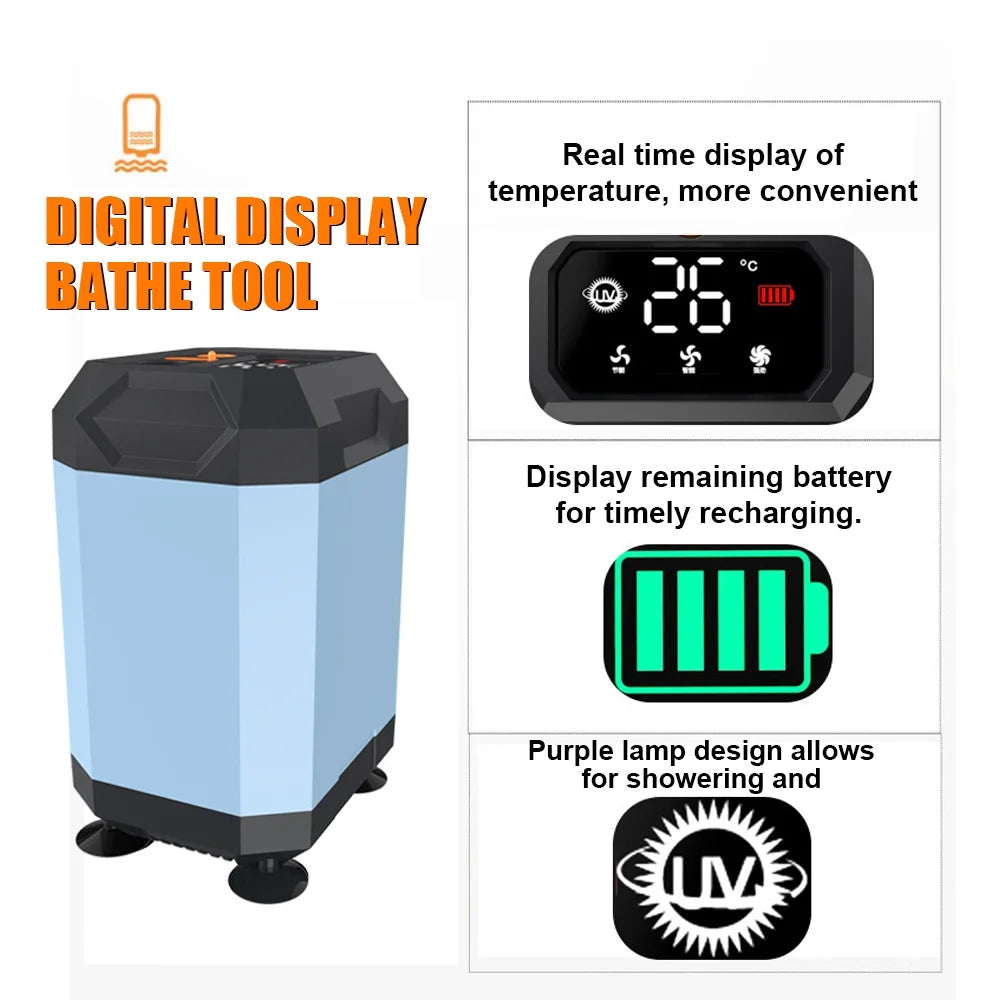 Digital Display Bathe Tool Portable Cordless Camping Shower Outdoor Electric Shower Pump Rechargeable Shower Large Capacity Hiking Traveling Shower Digital Display Bathe Tool