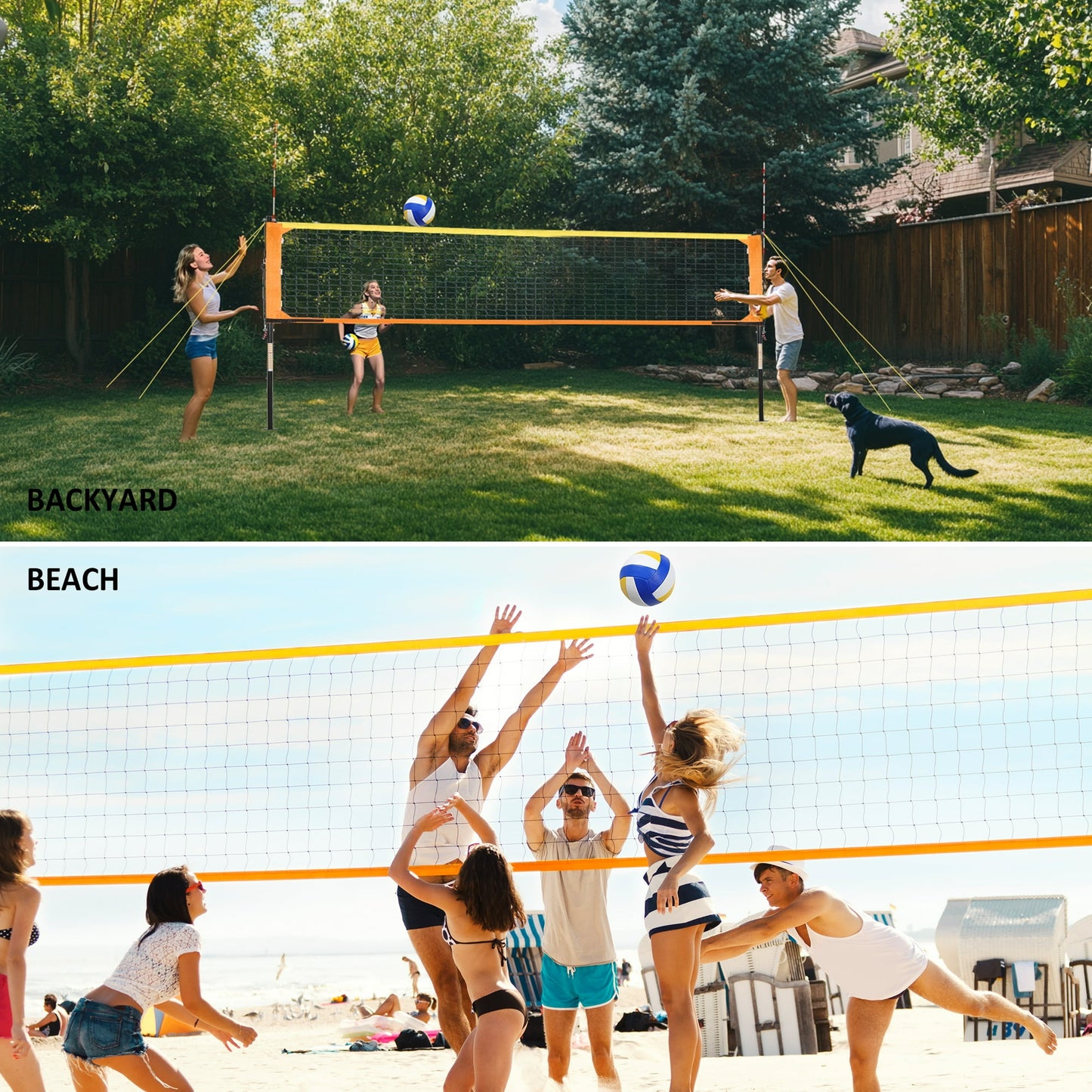 Heavy Duty Volleyball Net Outdoor With Anti-Sag System, Adjustable Aluminum Poles, Professional Volleyball Nets Set For Backyard And Beach, Volleyball And Carrying Bag