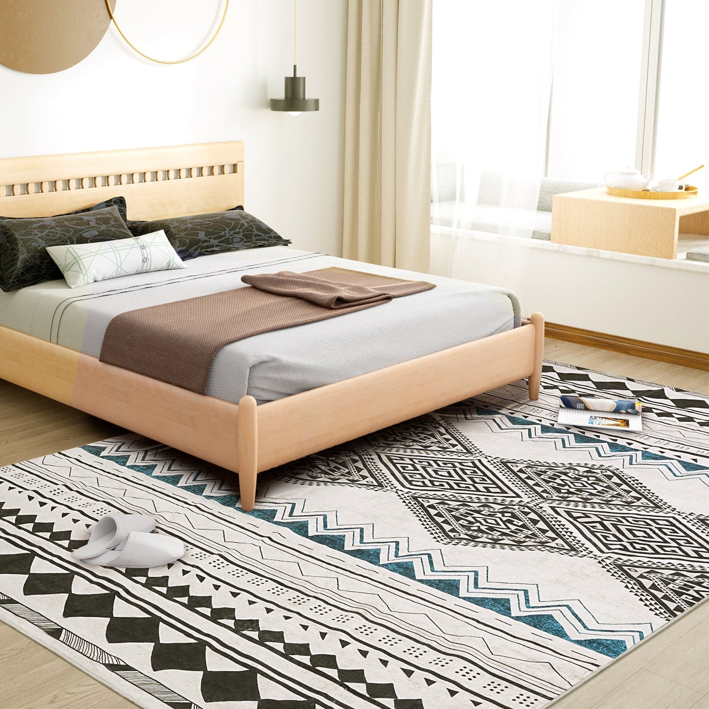 Modern Area Rug 5x7 Non Slip Hallway Runner Rug, Low Pile Machine Washable Rugs for Entryway, Hallway, Kitchen And Corridor,Light Blue Brown