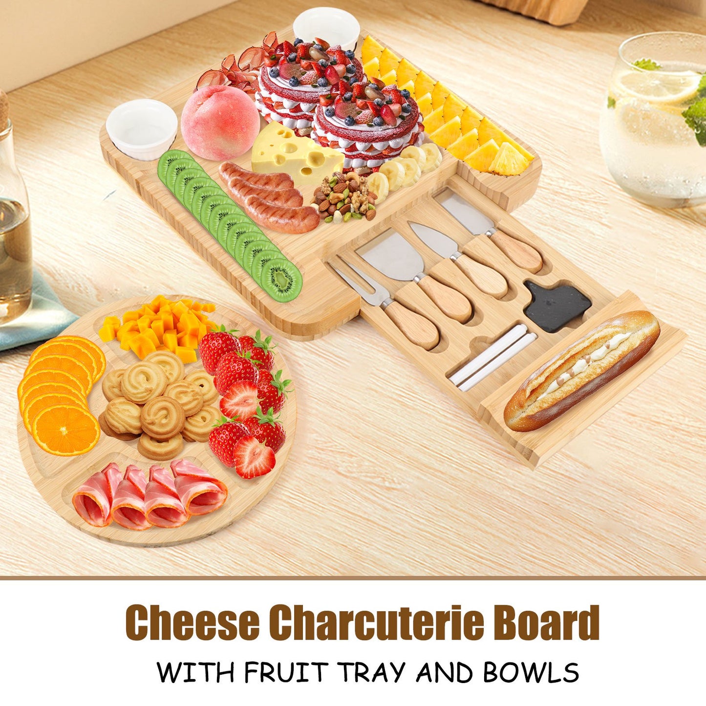 Cheese Board Charcuterie Cheese Board Charcuterie Board Set Bambusoideae Serving Tray Charcuterie Cheese Board With Drawer Cutlery For House Warming Wedding Gifts