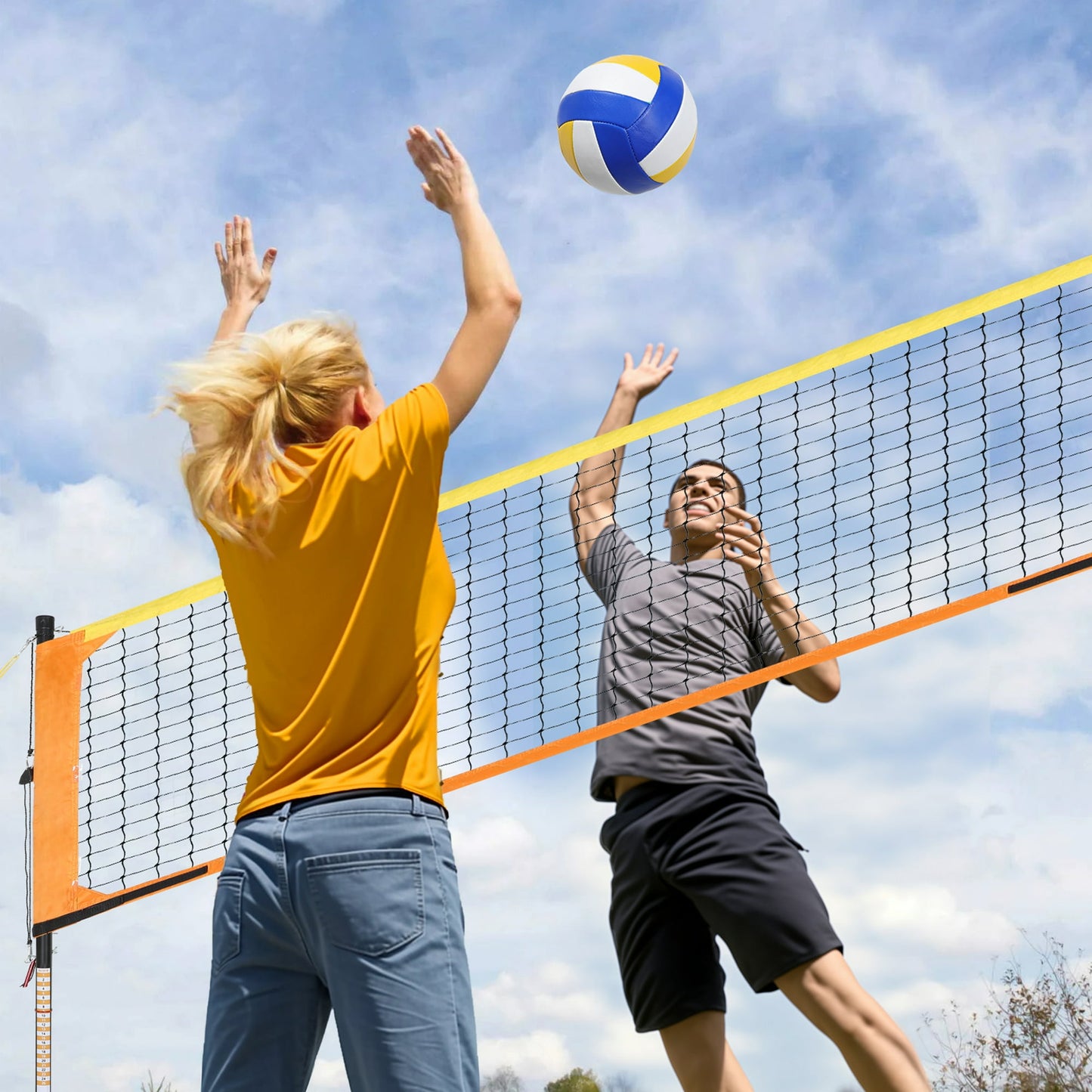 Heavy Duty Volleyball Net Outdoor With Anti-Sag System, Adjustable Aluminum Poles, Professional Volleyball Nets Set For Backyard And Beach, Volleyball And Carrying Bag