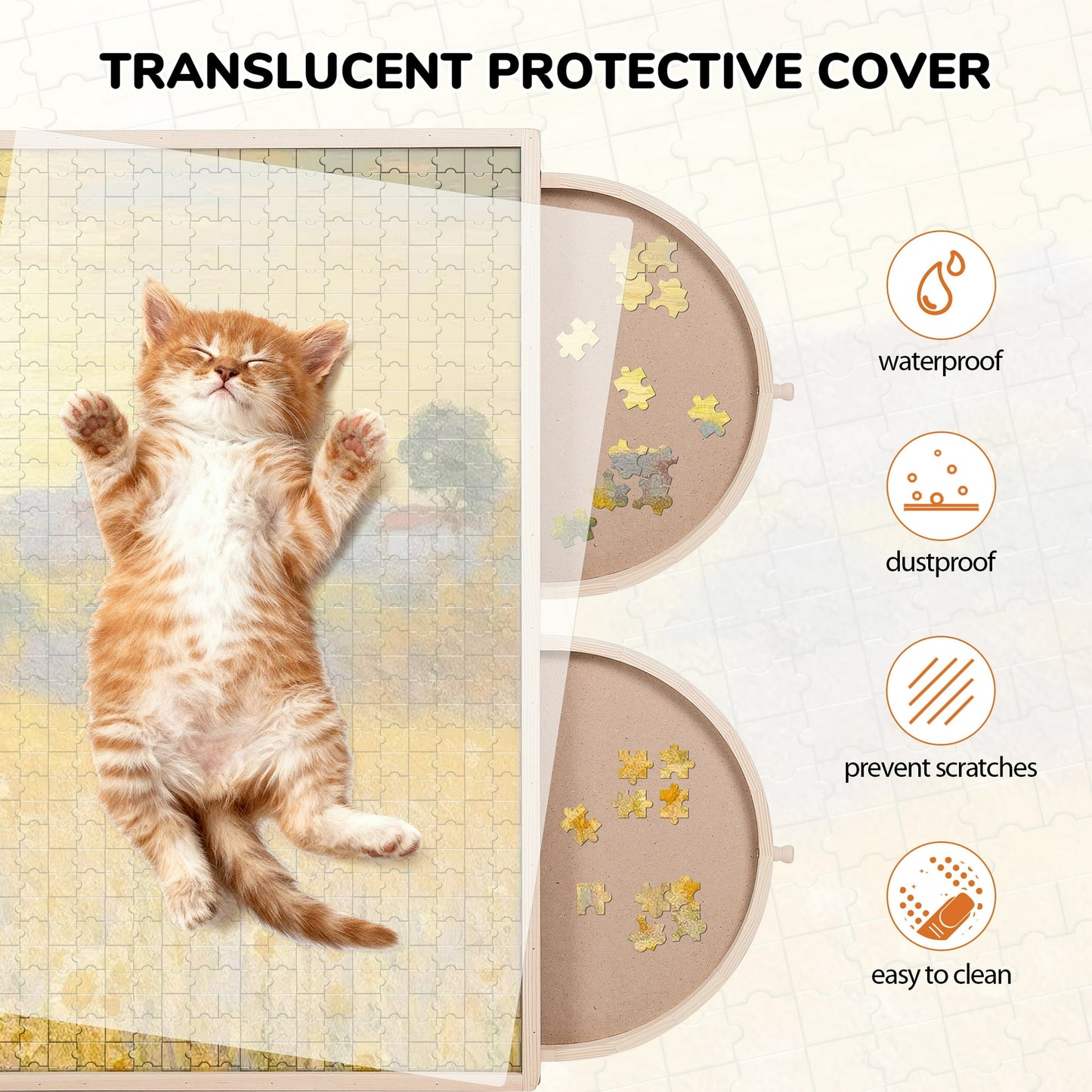 1500 Piece Puzzle Board With Drawers And Cover, 34" X 26" Wooden Rotating Jigsaw Puzzle Table, Spinning Puzzle Boards For Adults And Kids