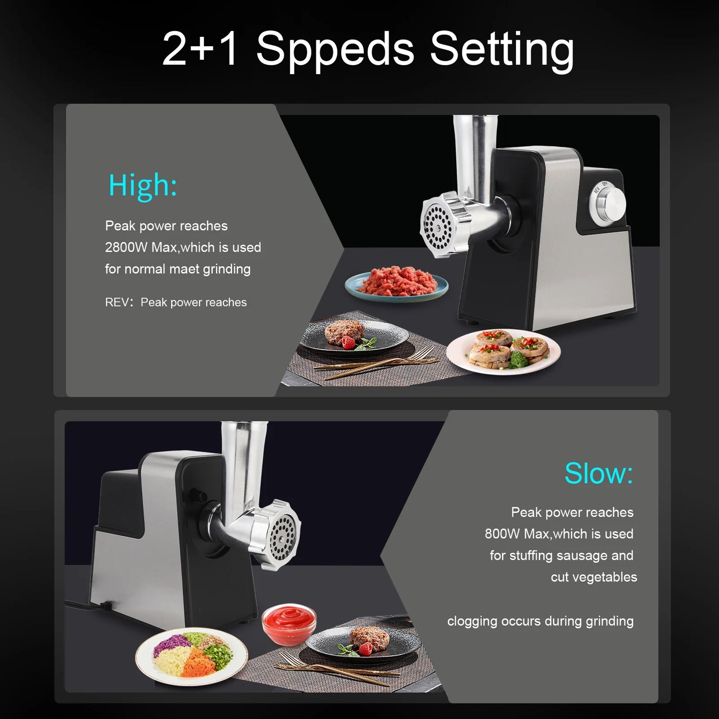 Heavy Duty 5 in 1 Electric Meat Grinder, 2800W Max, Sausage Stuffer, Juice Extractor, Kubbe Kit , 3 Stainless Steel Grinding Plates, 5 Pounds/Min