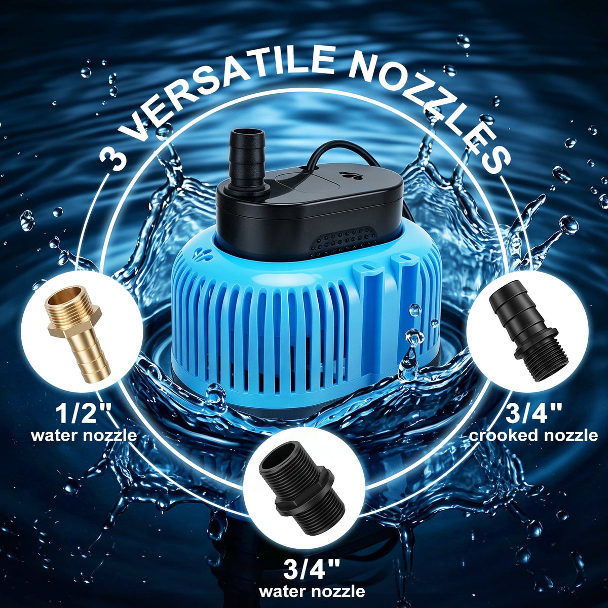 Crtynell Pool Cover Pump Above Ground, Automatic Water Sensor Pump with 3 Adapters, Sump Pump for Pool Draining, Pump Water Remover, Pool Cover Water Removal Pump, 16ft Hose & 25 ft Power Cord