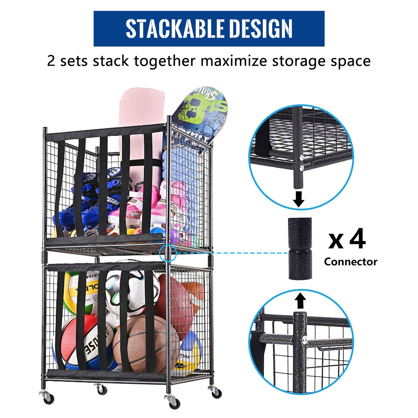 Garage Storage System, Garage Organizer with Baskets and Hooks, Sports Equipment Organizer for Sports Gear/Toys-8752613479