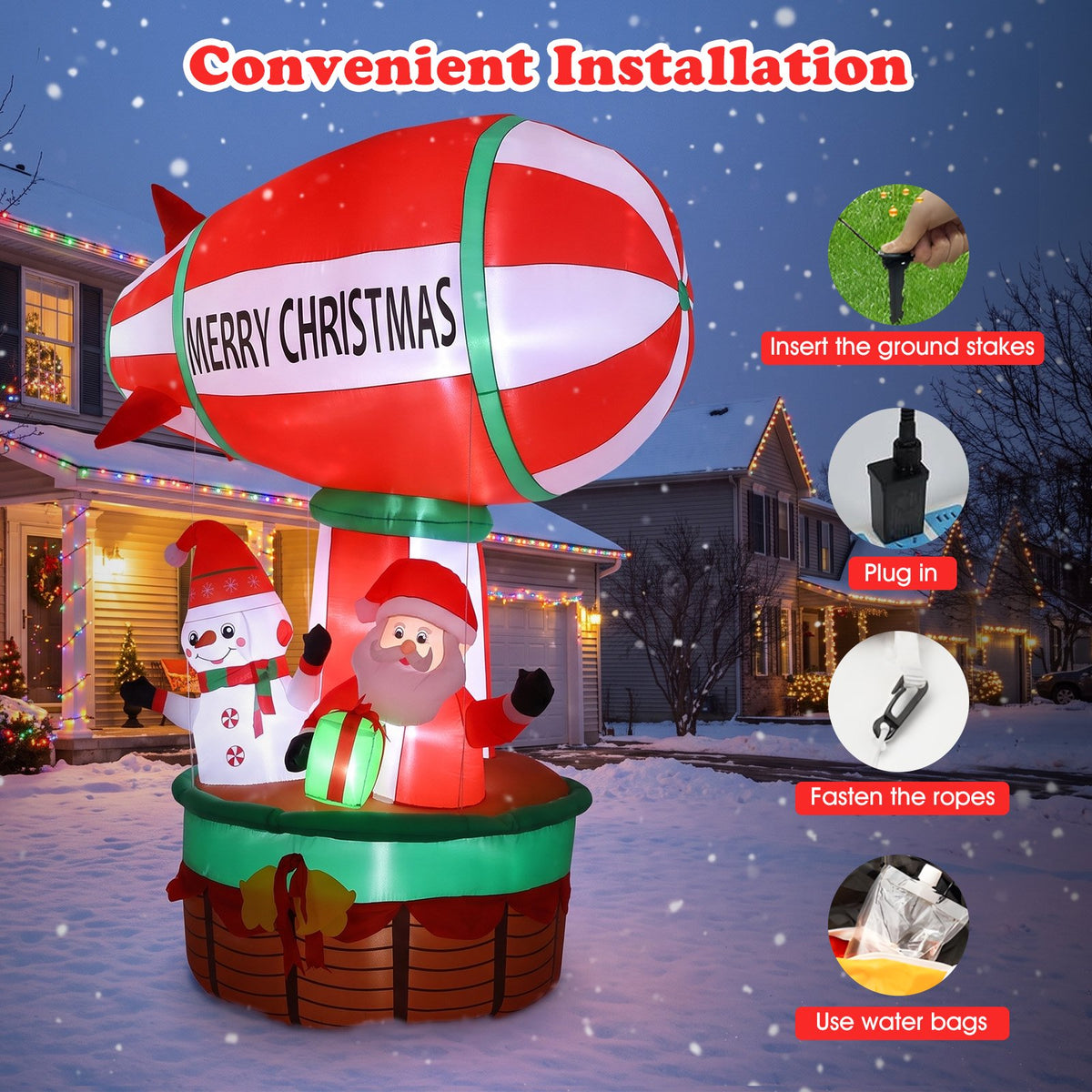 9ft Christmas Inflatables Santa Claus in Hot Air Balloon Decoration, Blow Up Outdoor Yard Decor, Built in LED Lights Holiday Inflatable Decoration for Party Garden Lawn