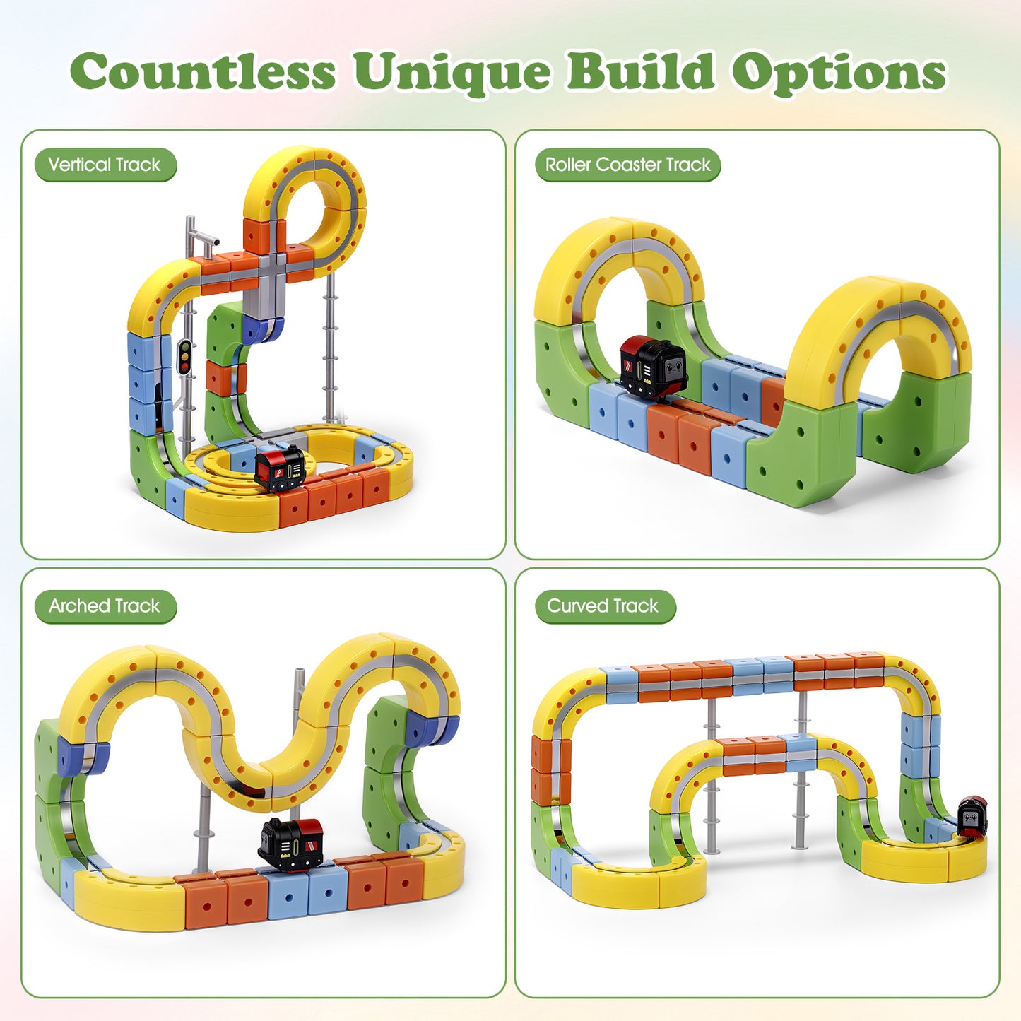 Electric Train Set for Kids, 100Pcs Build 3D DIY Track Building Kits with Train and Traffic Signs, STEM Car Toy Set for Kids, 3 4 5 6 7 8 Years Old Boys & Girls Birthday