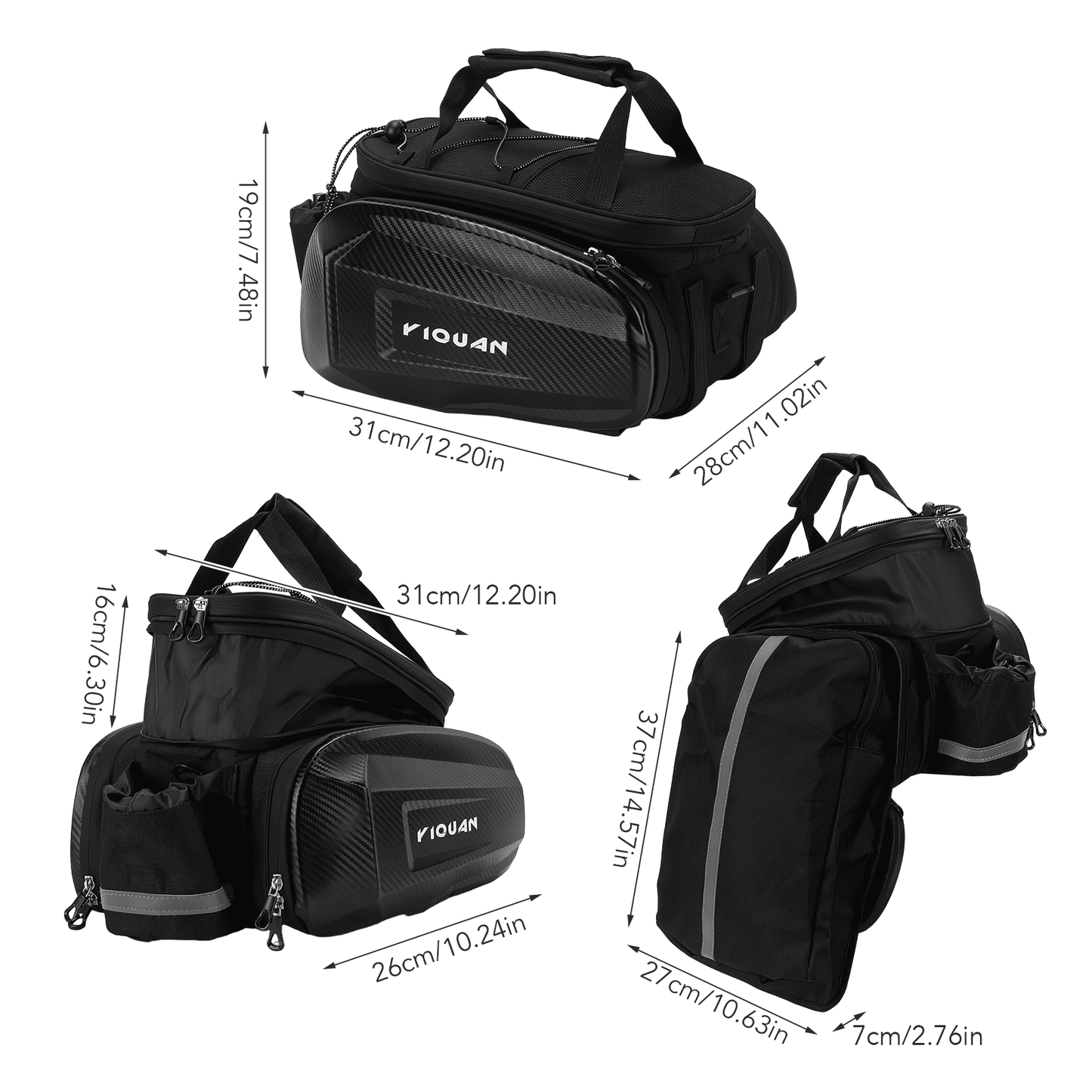 3-in-1 Bike Rack Bag Trunk Bag Waterproof Rear Seat Bag with 2 Side 31L Pannier Rear Seat Trunk BagHanging Bags Cycling Cargo Luggage Bag Pannier Shoulder Bag