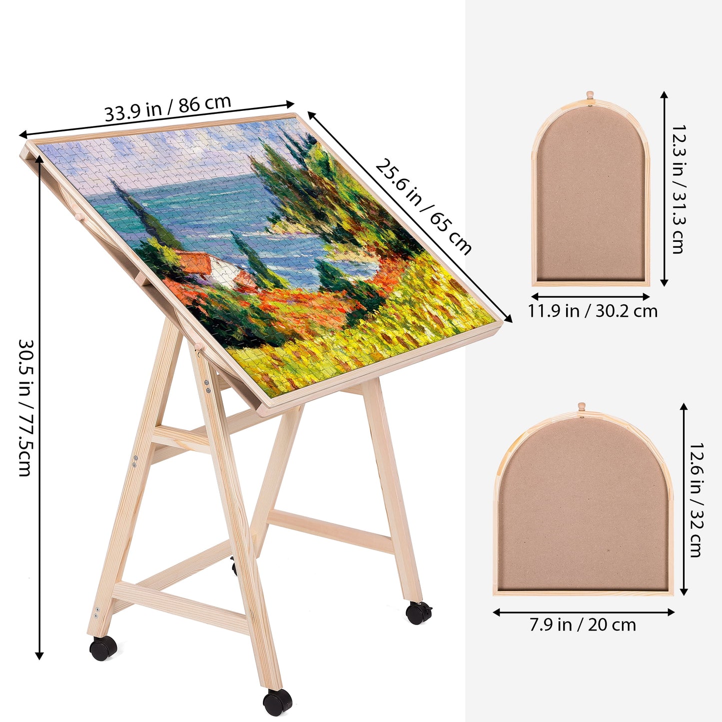 KALNUR 1500 Piece Tilting Puzzle Table with 5 Drawers & Cover, Adjustable Jigsaw Puzzle Board with Storage, Portable Wooden Table with Legs, 4 Wheels & Non-Slip Tabletop for Adults