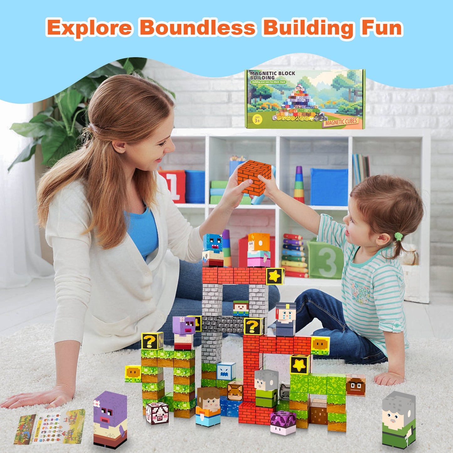 Crtynell 100pcs Magnetic Blocks - Build a Plants Wars Set, Magnetic Building Blocks Toddler Toys STEM Sensory Outdoor Toys for Boys and Girls Ages 3+, Birthday Gifts for Kids