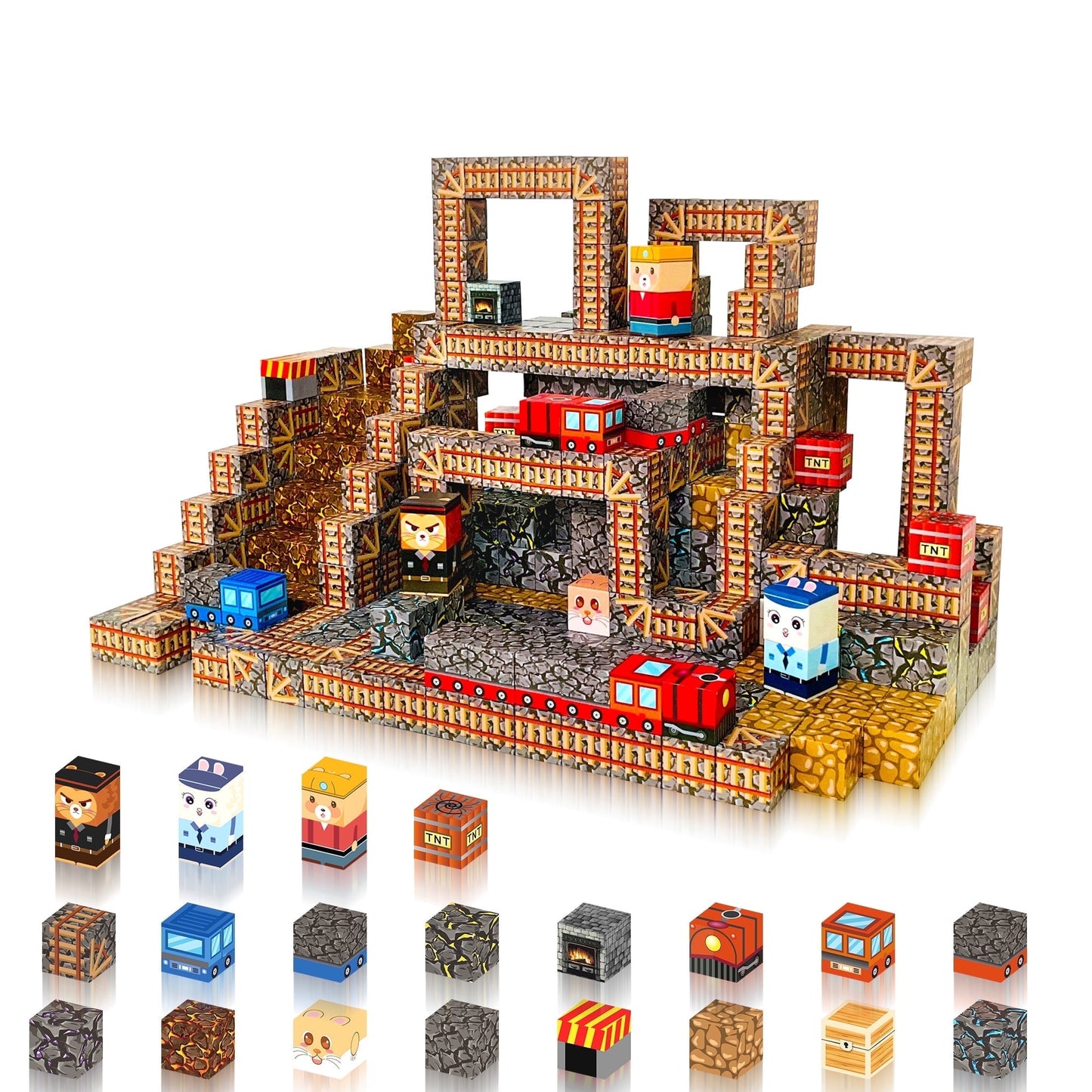 Crtynell 100pcs Magnetic Blocks - Build Mine Train Track Set For Boys & Girls Age 3-5 6-8, Sensory Toys for Toddlers Birthday Gifts for 3+ Years Old Girls Boys