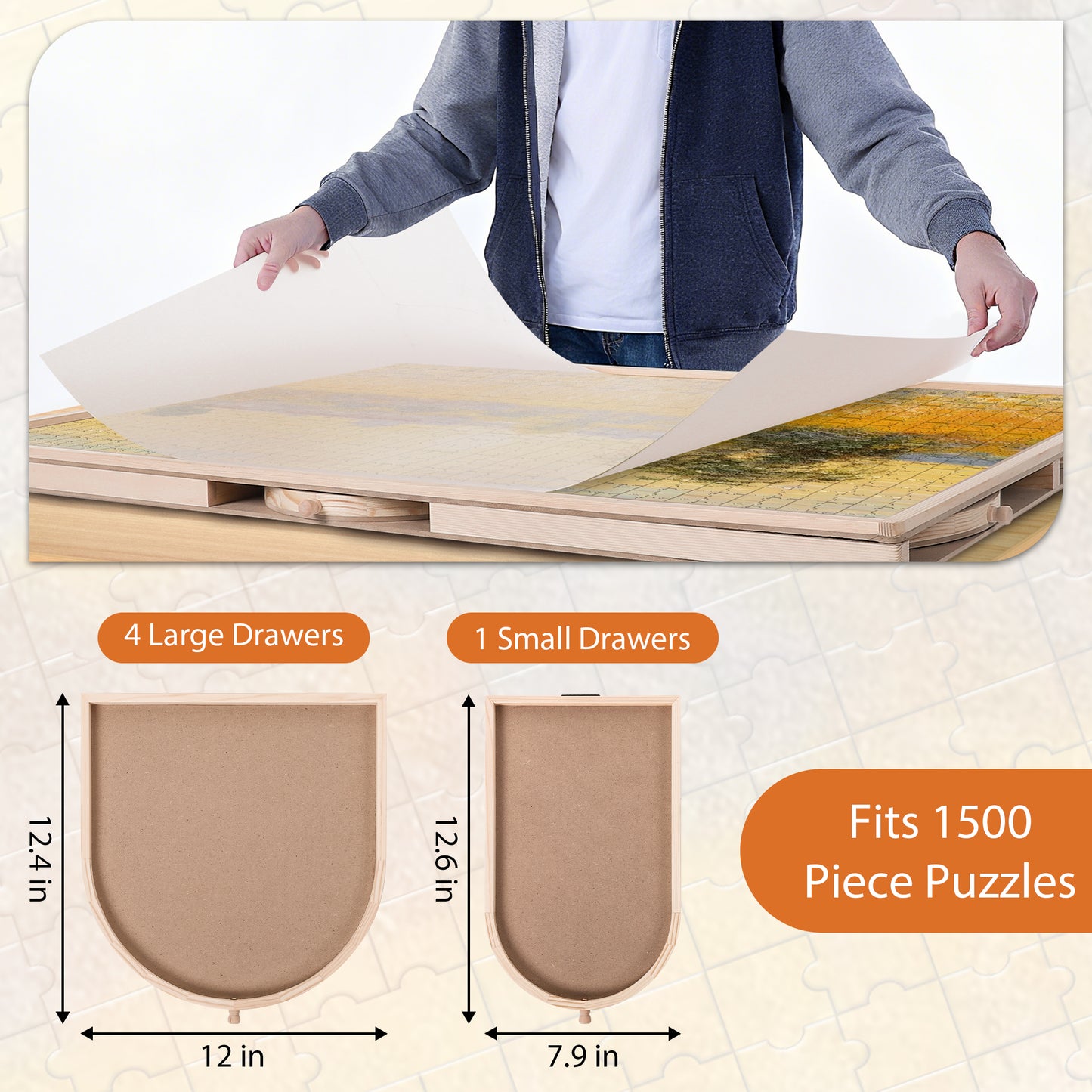Crtynell 1500 Piece Puzzle Board With Drawers And Cover, 34" X 26" Wooden Rotating Jigsaw Puzzle Table, Spinning Puzzle Boards For Adults