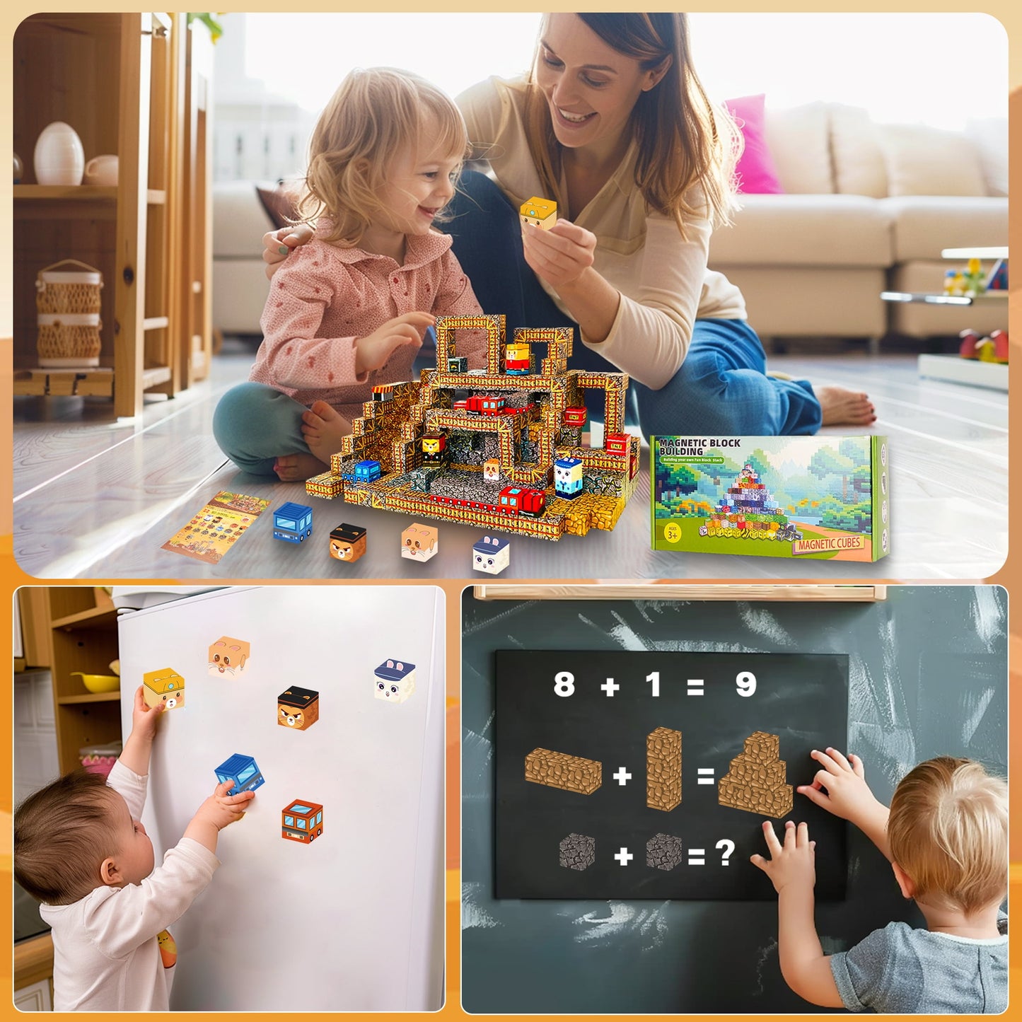 Crtynell 100pcs Magnetic Blocks - Build Mine Train Track Set For Boys & Girls Age 3-5 6-8, Sensory Toys for Toddlers Birthday Gifts for 3+ Years Old Girls Boys