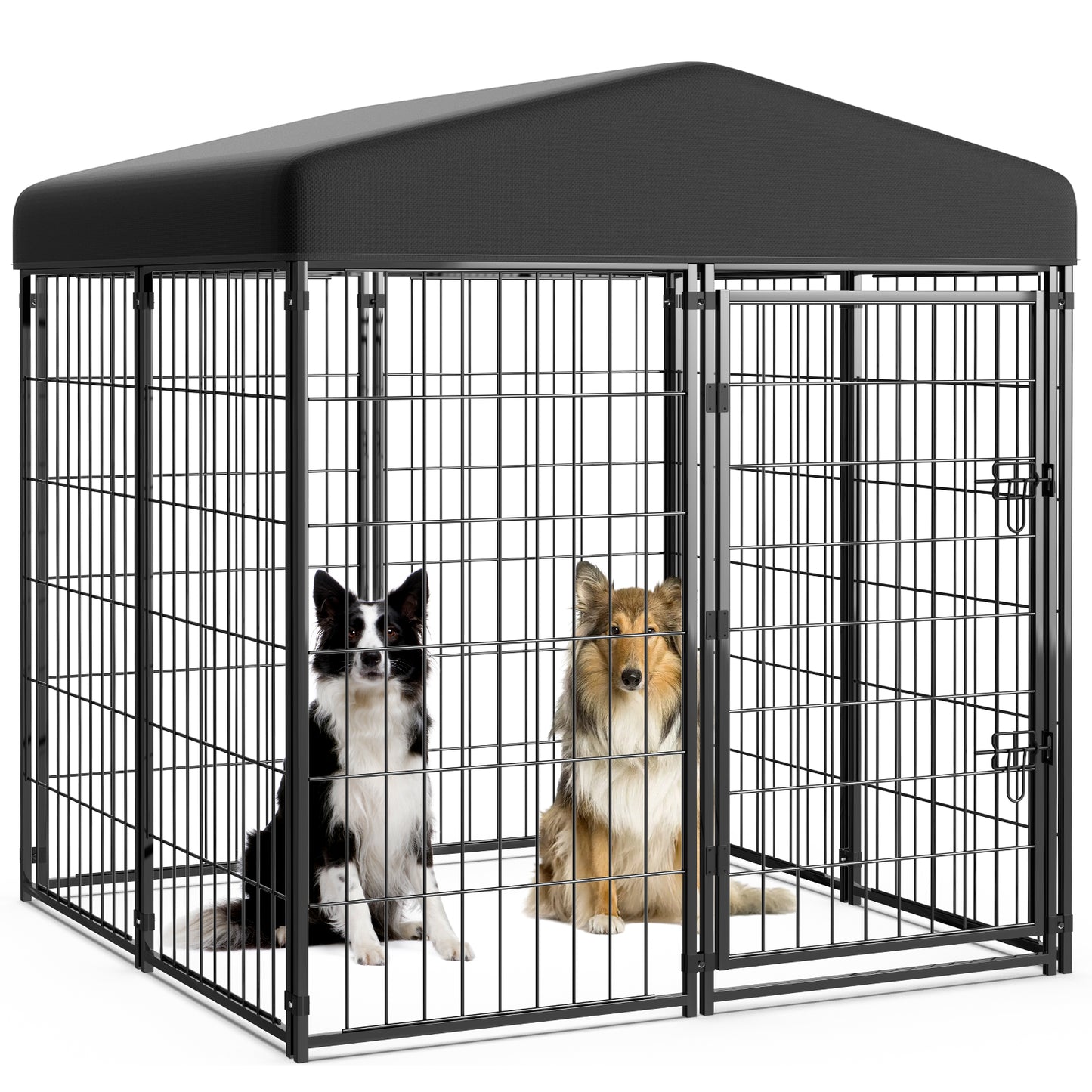 DOMQGA Outdoor Dog Kennel,4ft x 4ft x 4.5ft Heavy Duty Metal Dog Playpen Pet Fences for Yard,Anti-Rust Dog Crate Outside with Waterproof & UV-Resistant Cover