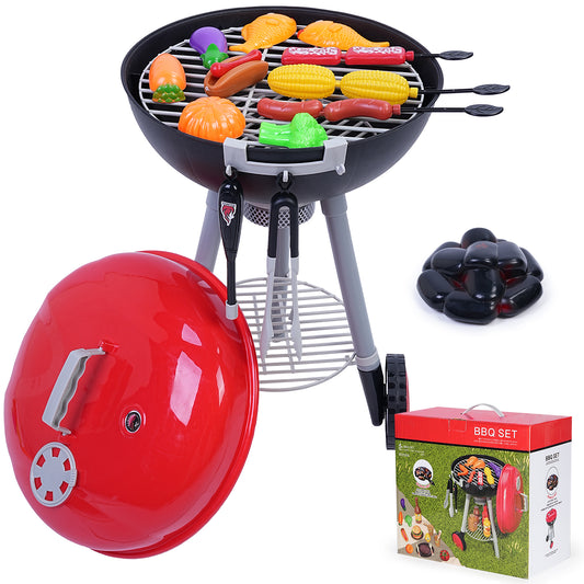 DOMQGA 32PCS Toy BBQ Grill Set,Barbecue Kitchen Cooking Playset,Pretend BBQ Accessories Set for Girls Boys Toddler