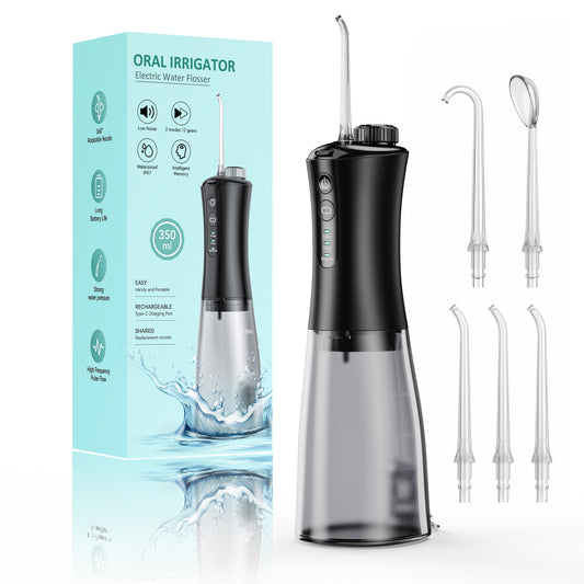 Loewten Water Flosser, 3 Modes Switch 12 Gears Adjustable Oral Irrigator, 350ML Rechargeable Irrigation Cleaner IPX7 Waterproof Waterflosser Flossing for Teeth Cleaning